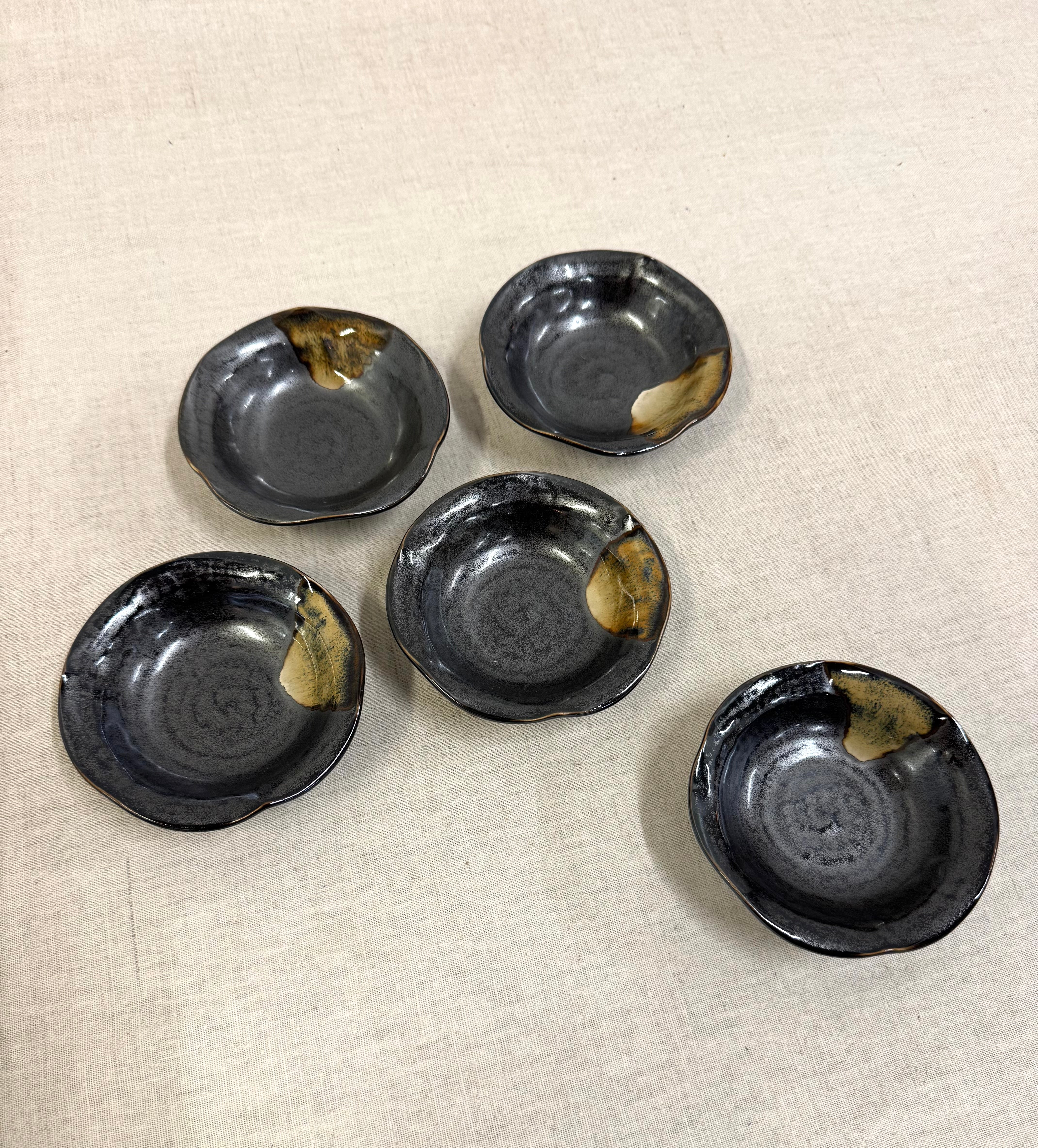 Japanese Iridescent Slate Gray Sushi Bowls Set of 5