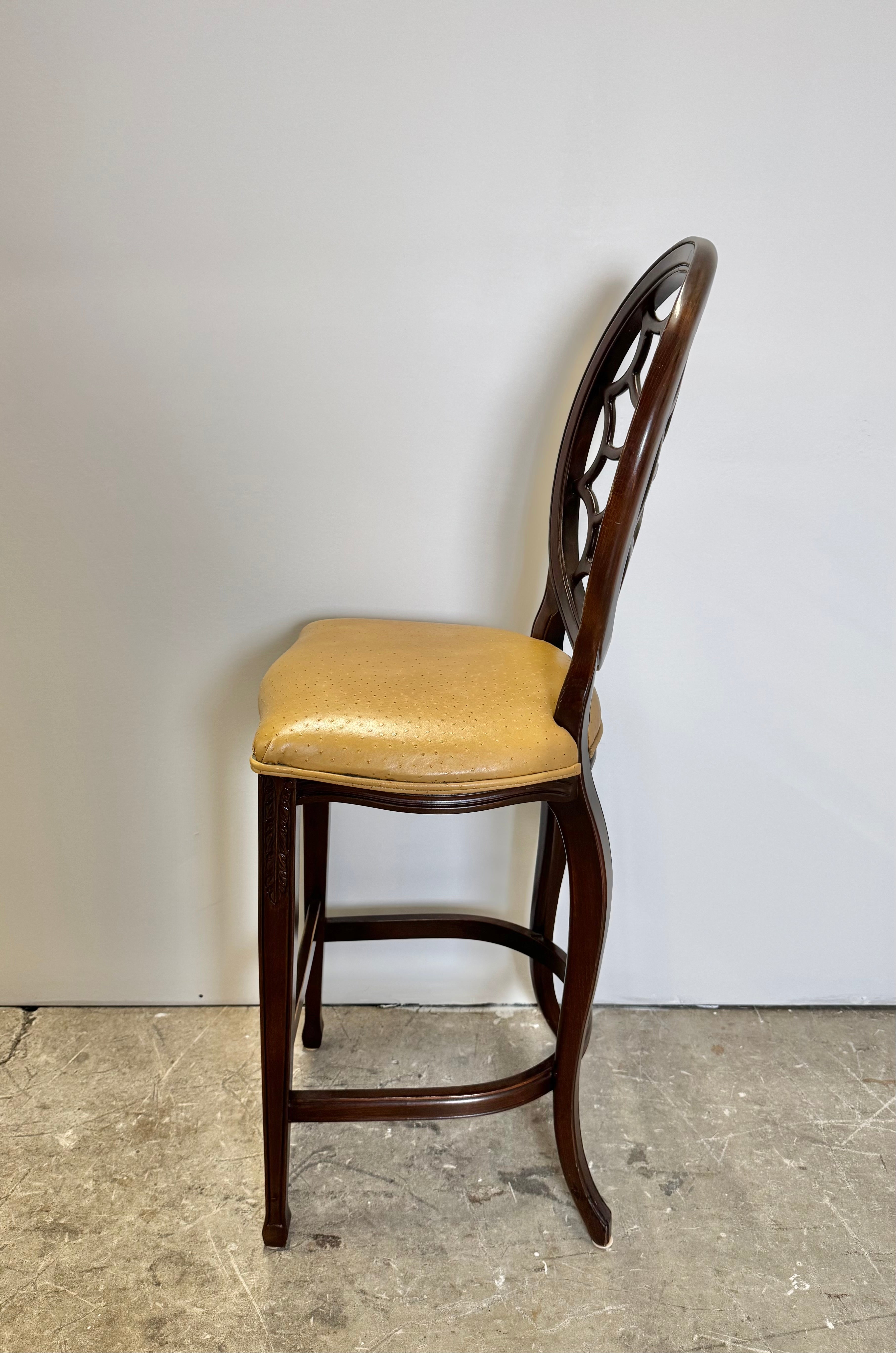 Tan Ostrich Leather Spider Back Bar Stools Set of 3