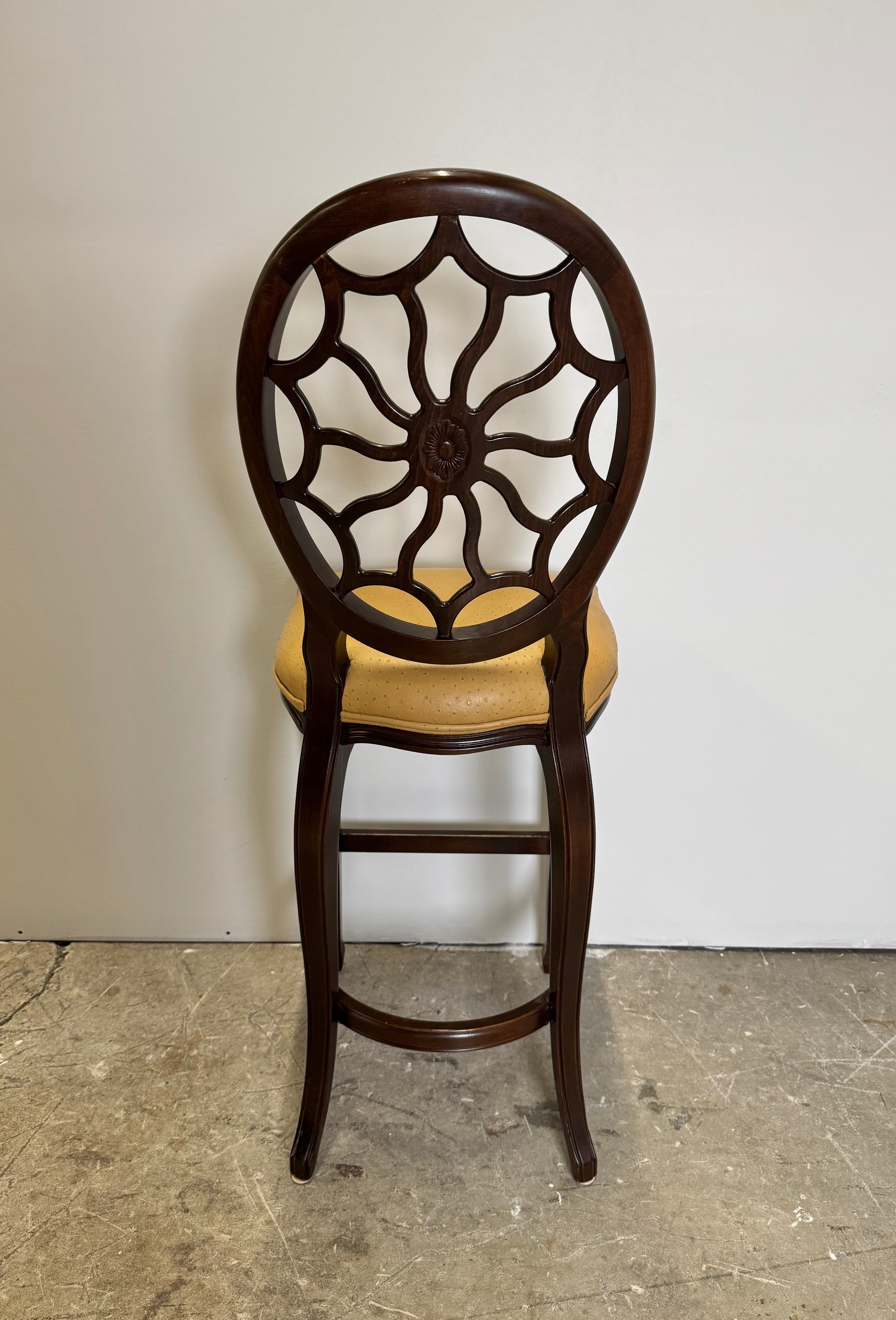 Tan Ostrich Leather Spider Back Bar Stools Set of 3