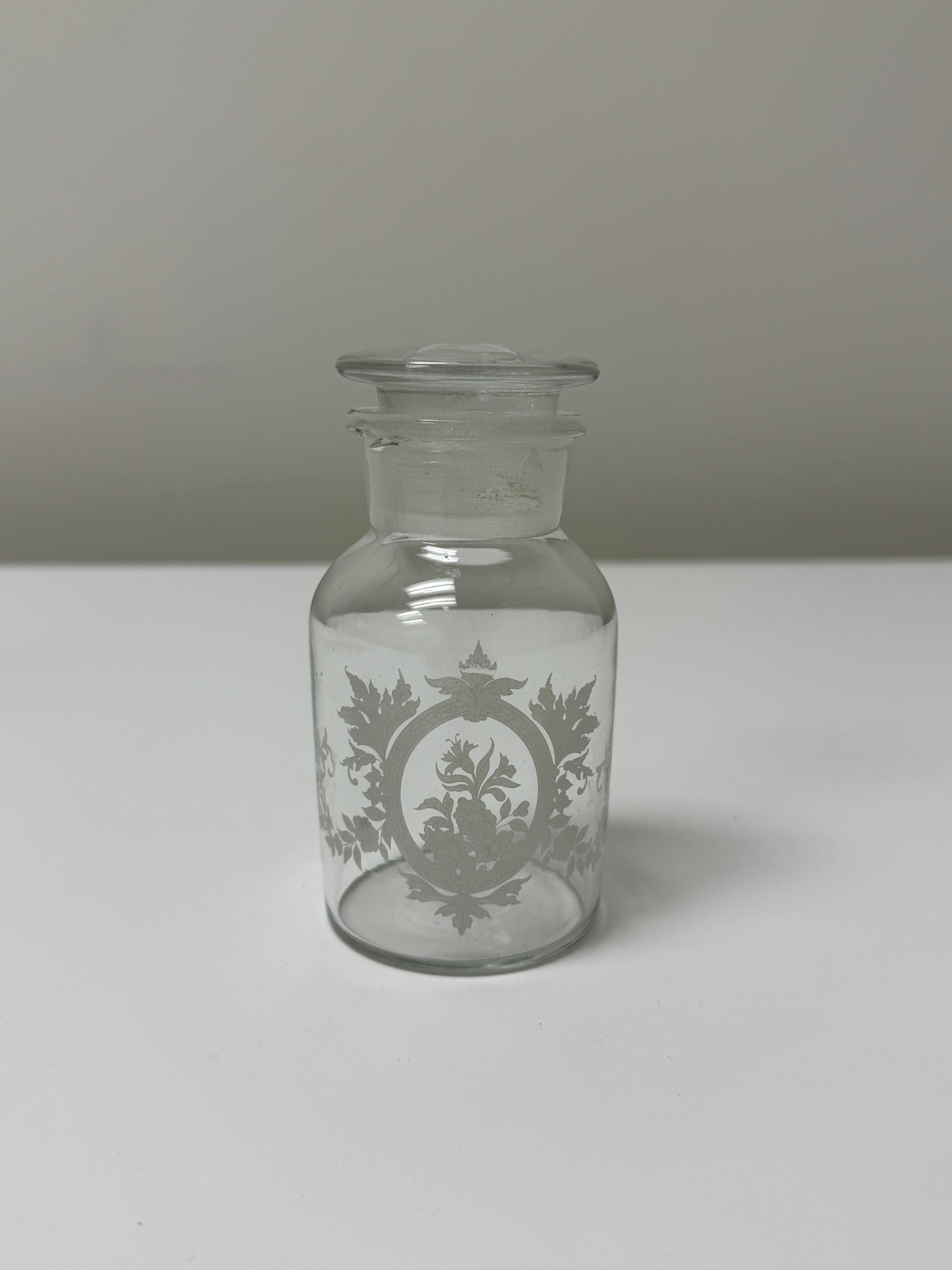 Small Etched Glass Apothecary Jar