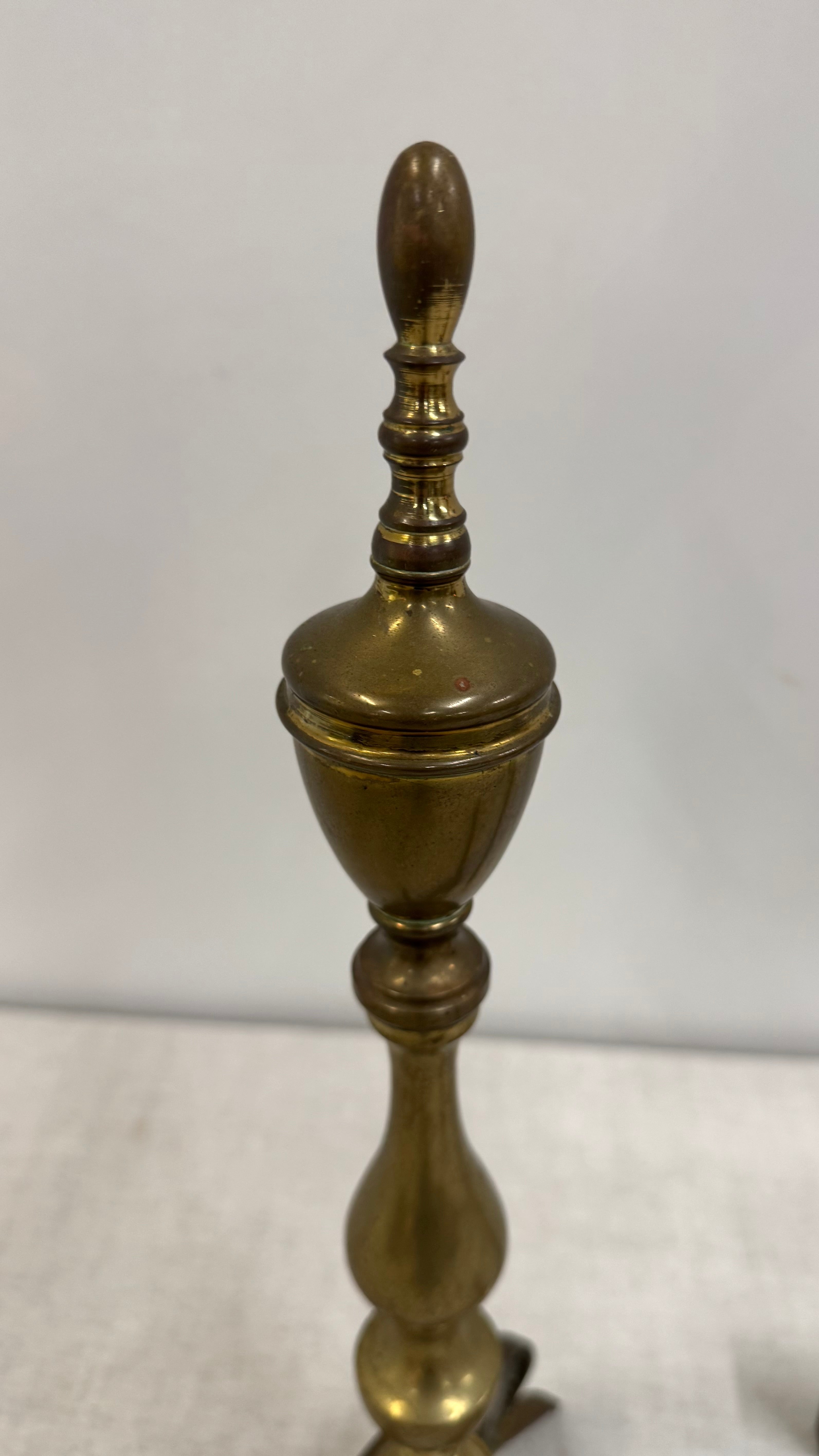 Vintage Aged Brass Andirons Set of 2