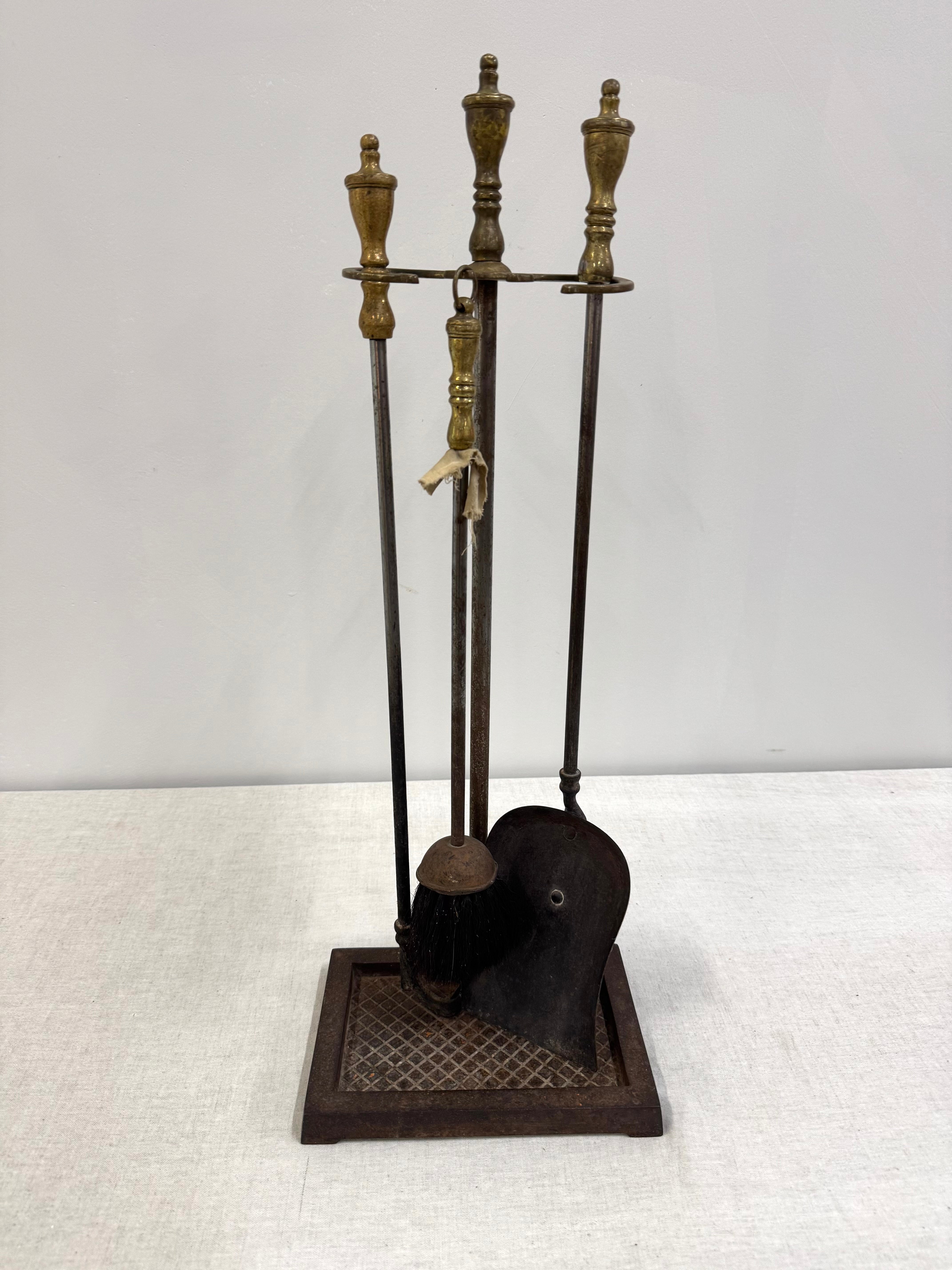 Vintage Aged Brass Fireplace Set