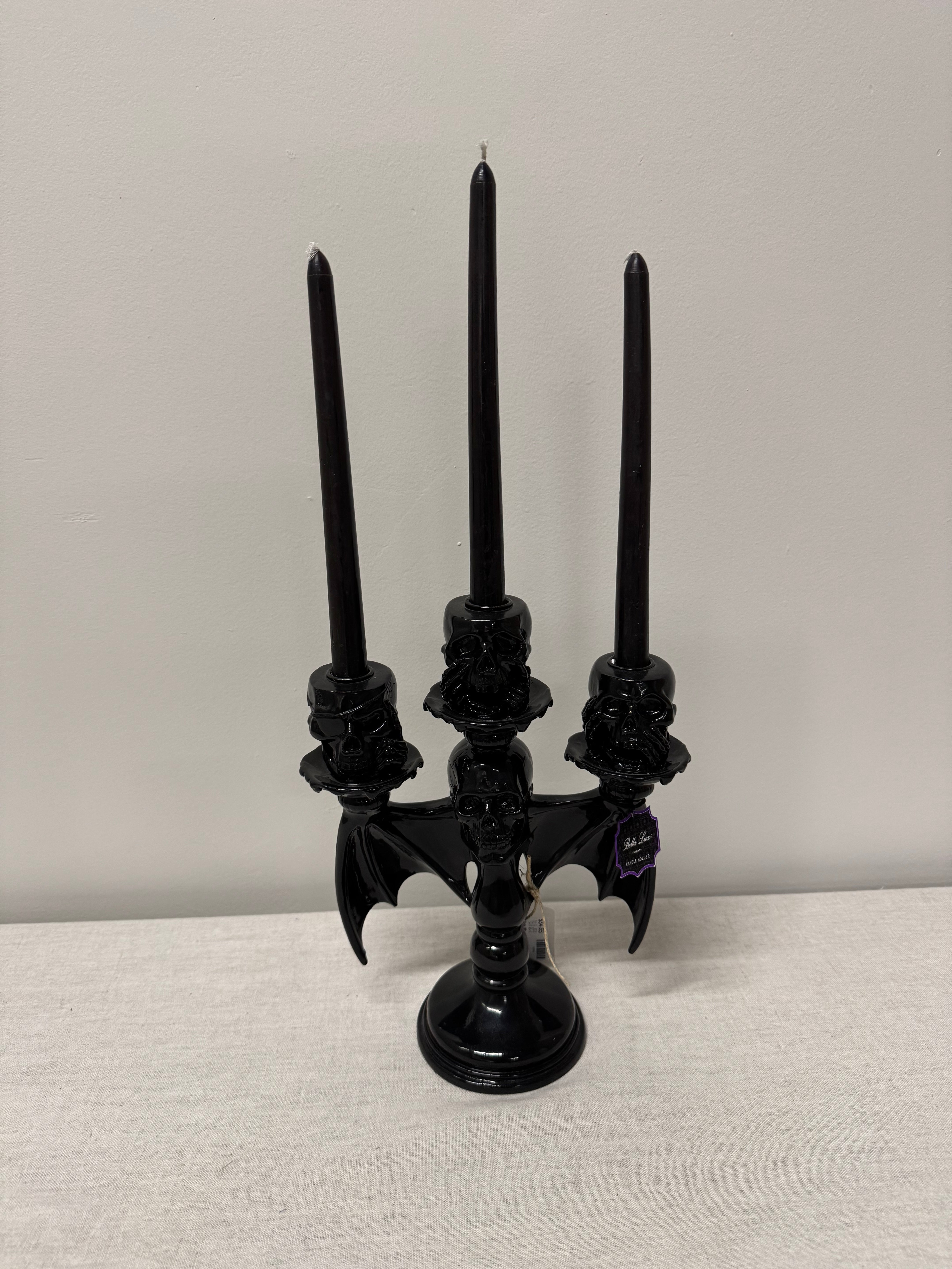 Gloss Black Skulls Candelabra