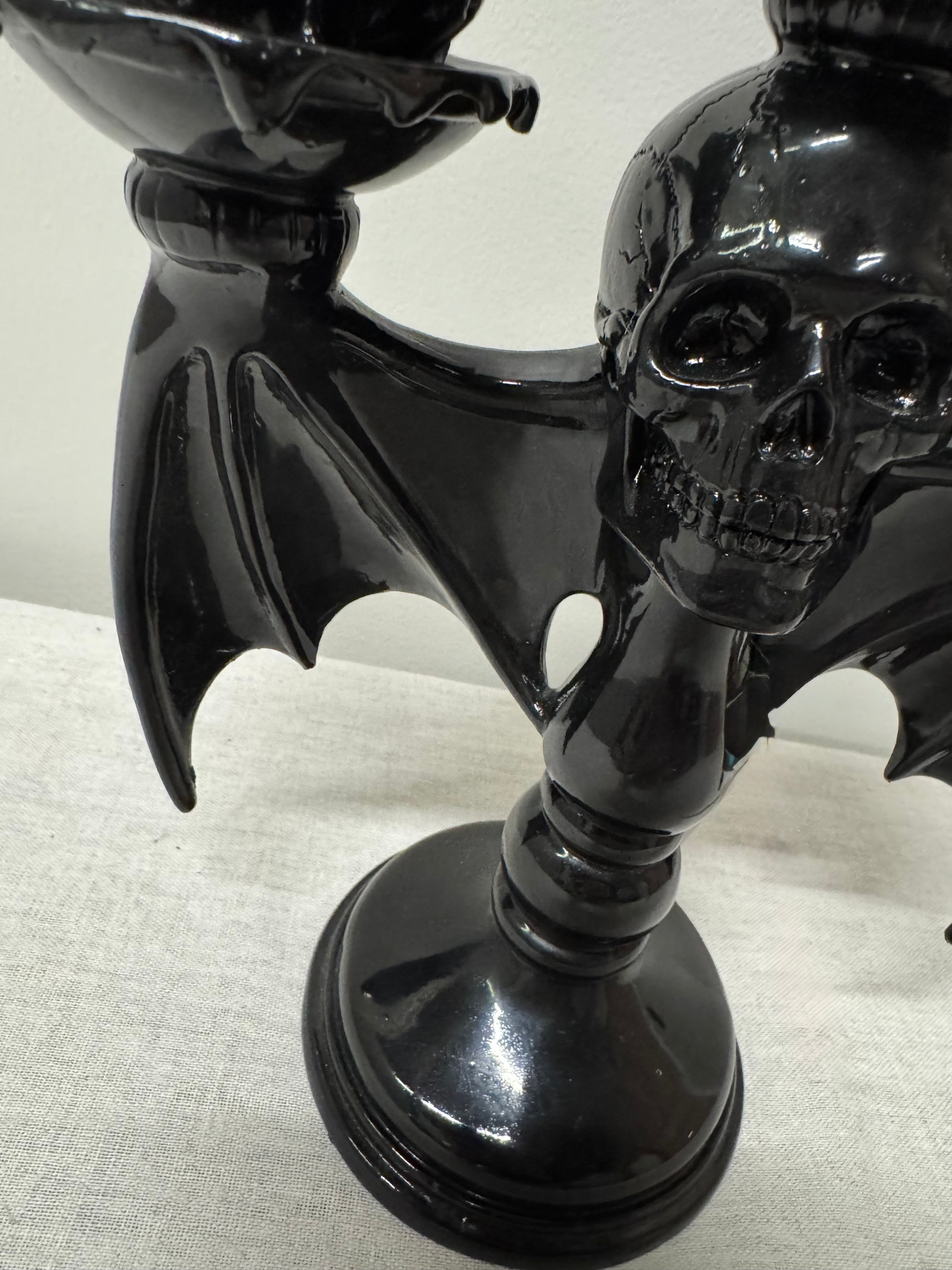 Gloss Black Skulls Candelabra