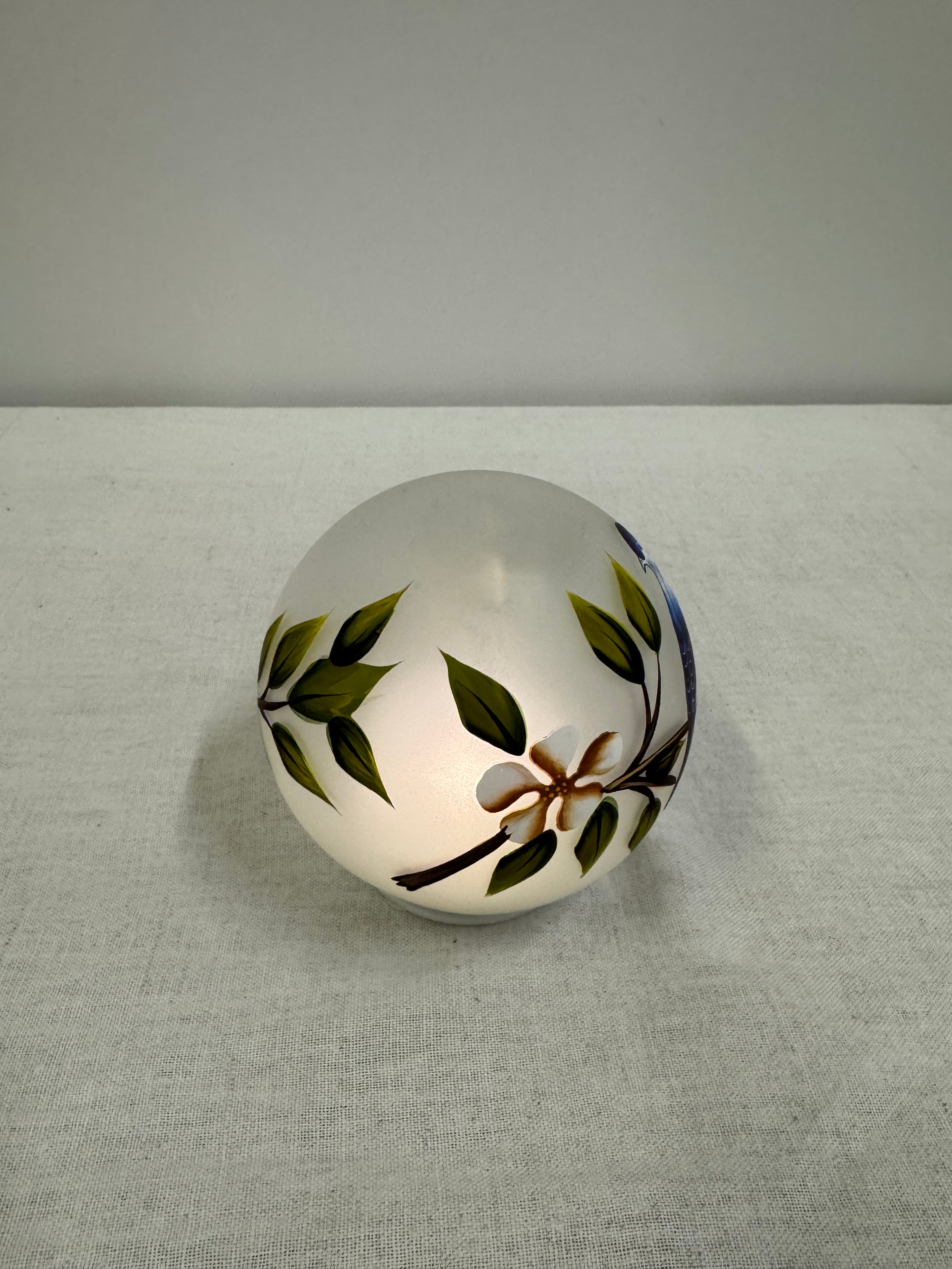 Frosted Glass Lighted Sphere with Hand-painted Birds