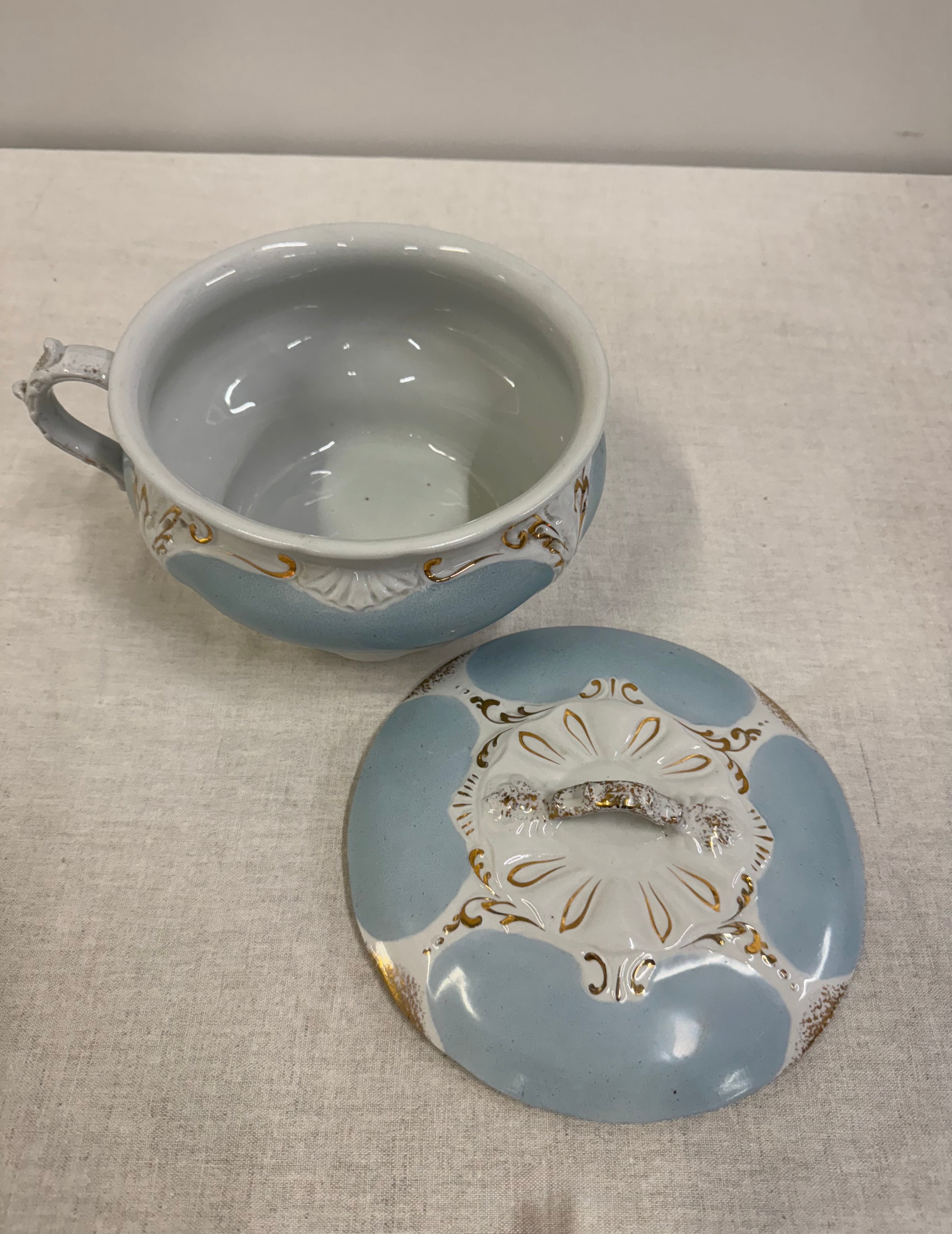 Vintage Light Blue Chamberpot with Lid