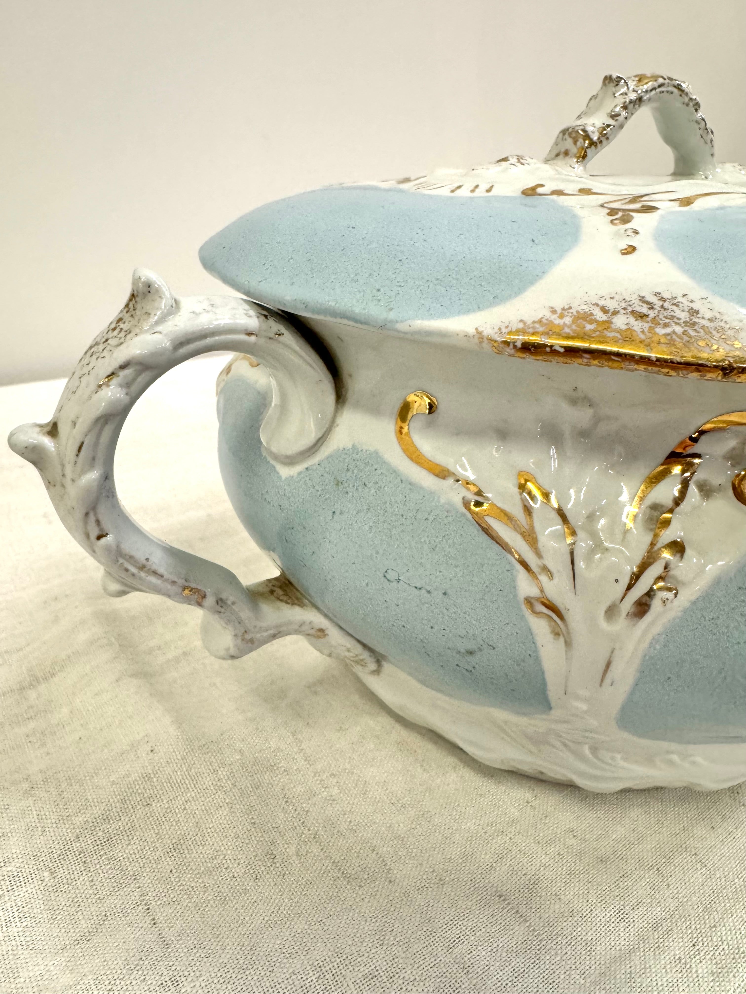 Vintage Light Blue Chamberpot with Lid