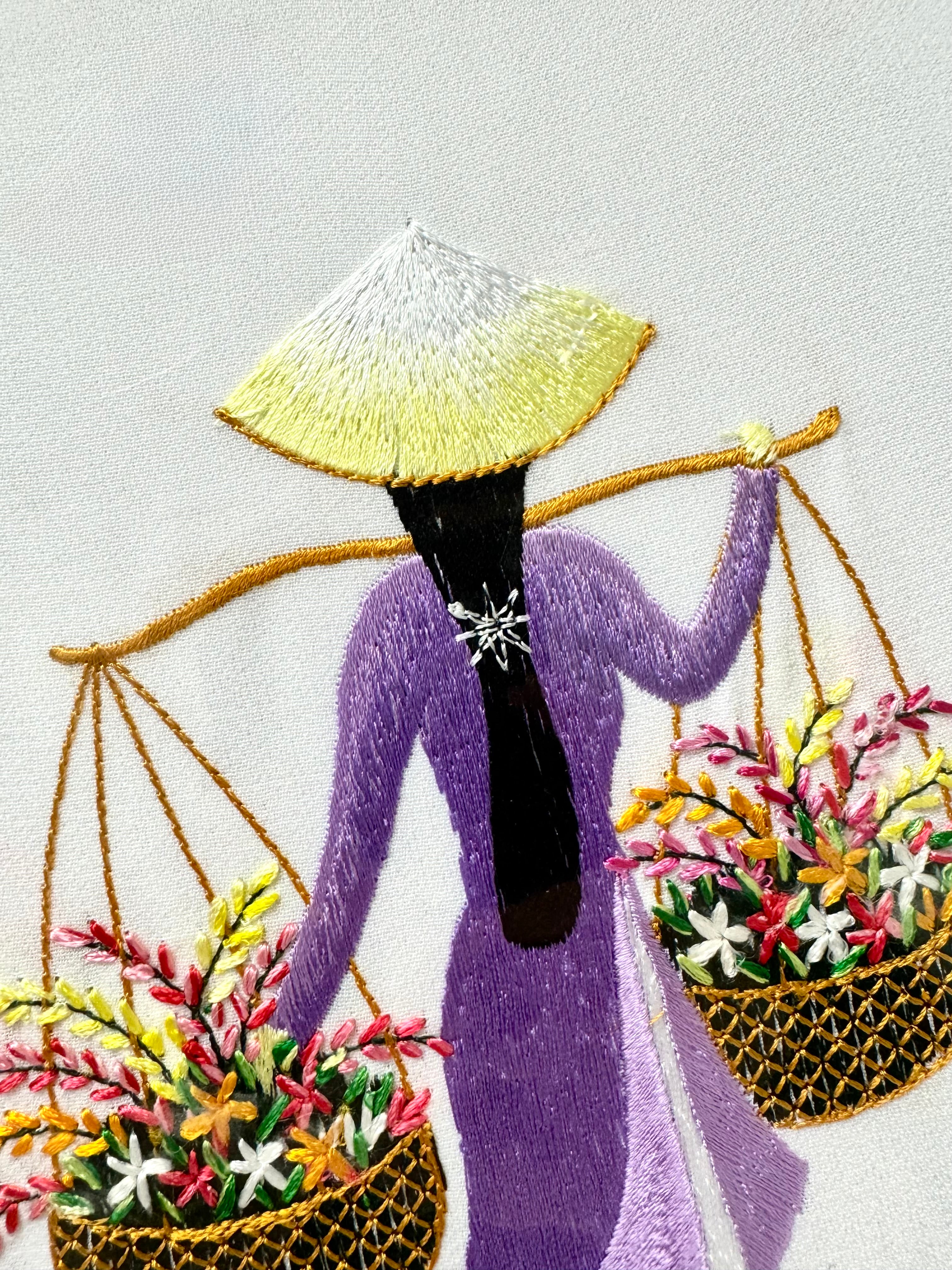 Vietnamese Silk Embroidery 'Lady in Mauve Dress'