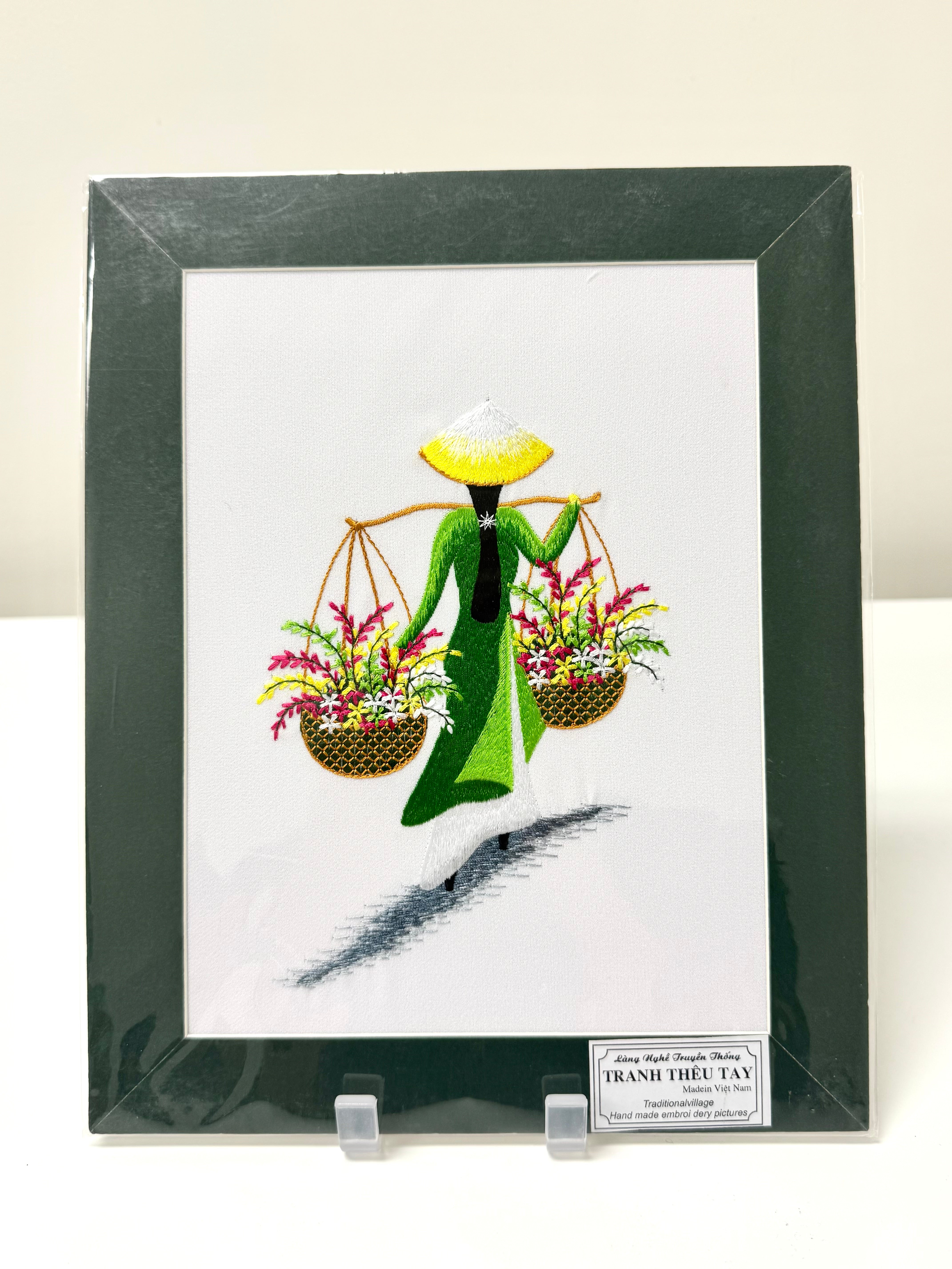 Vietnamese Silk Embroidery 'Lady in Green Dress'