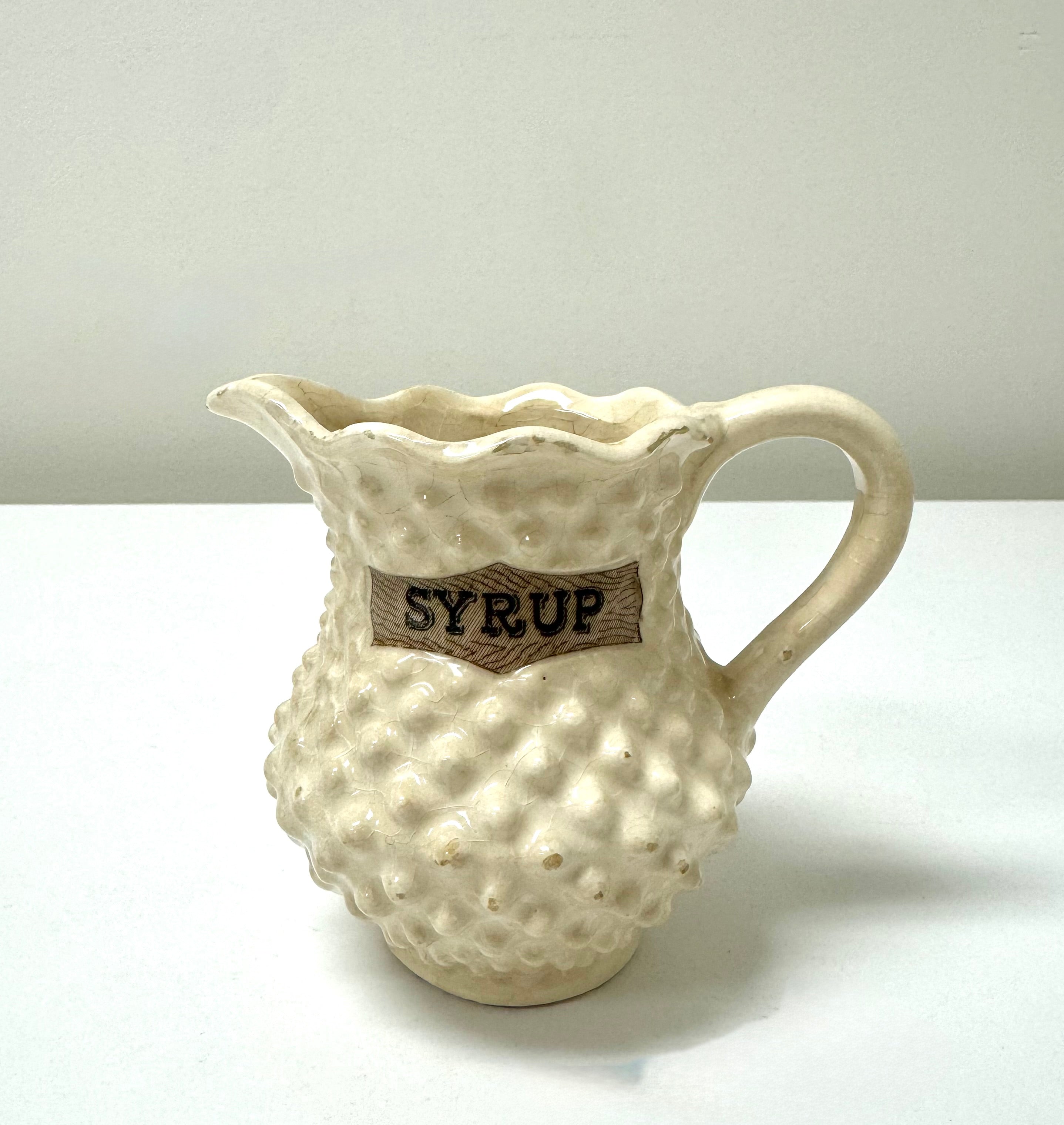 Vintage Cream Ceramic Hobnail Syrup Jug