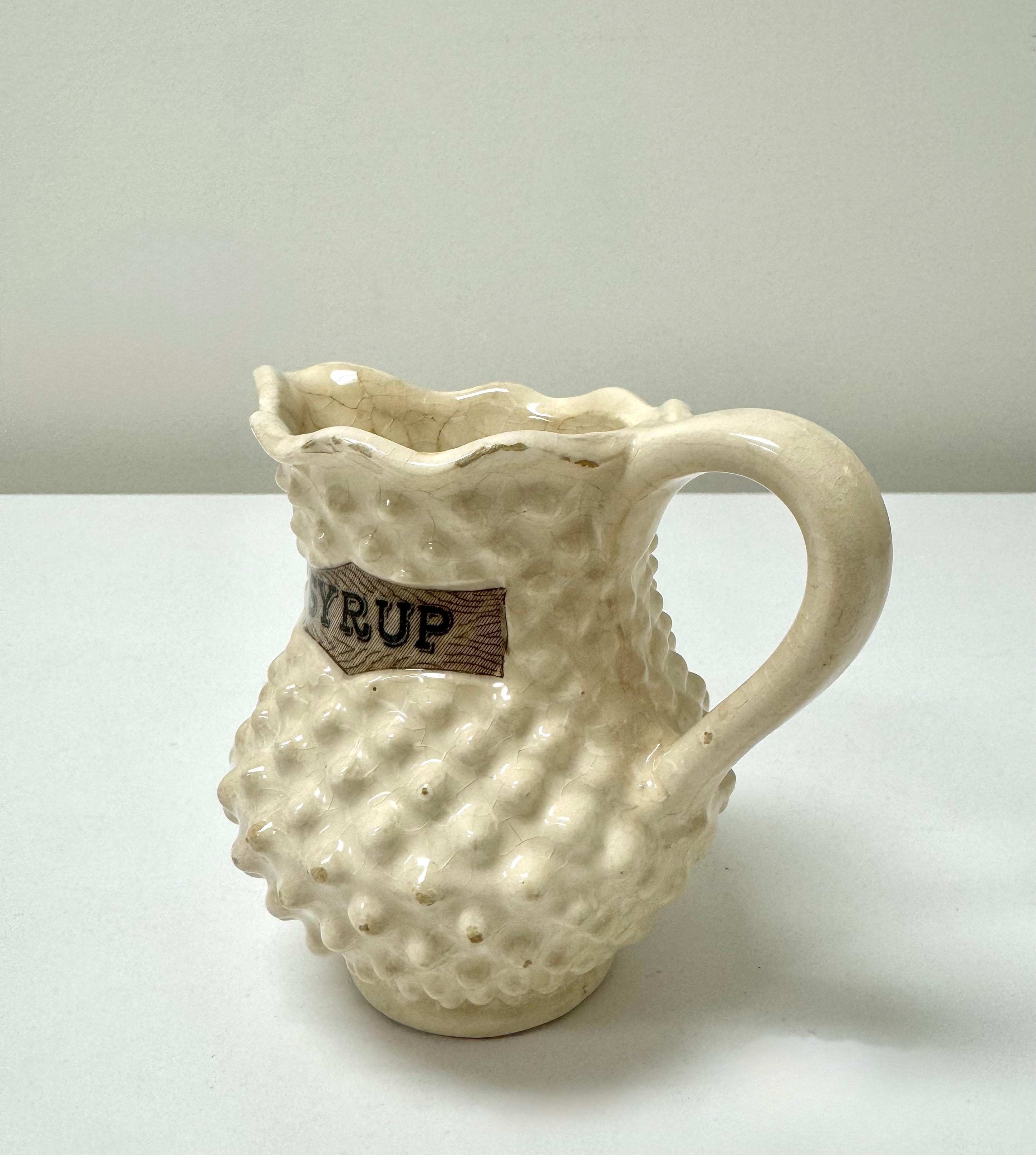 Vintage Cream Ceramic Hobnail Syrup Jug