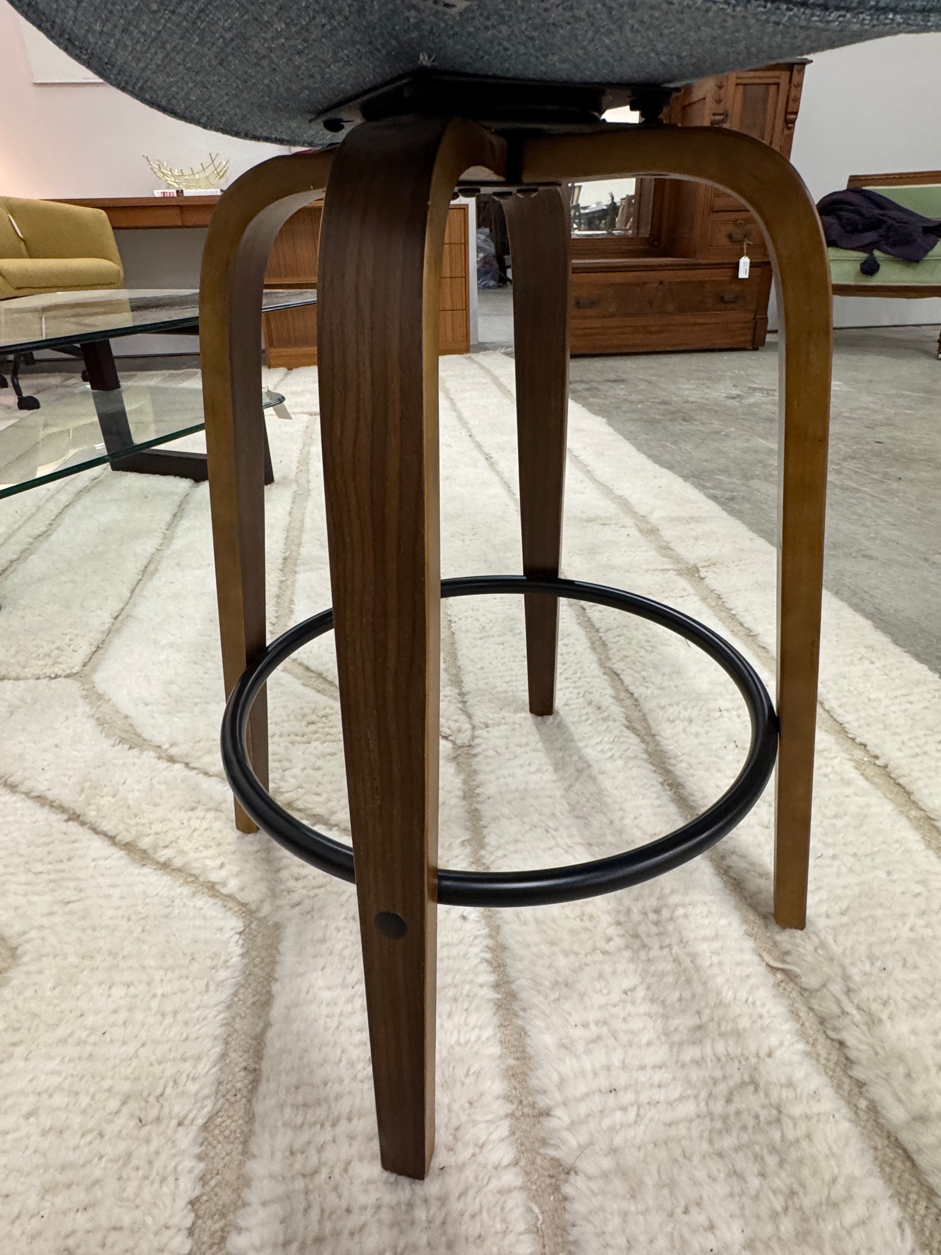 MCM Style French Blue Tweed Counter Stools Set of 2