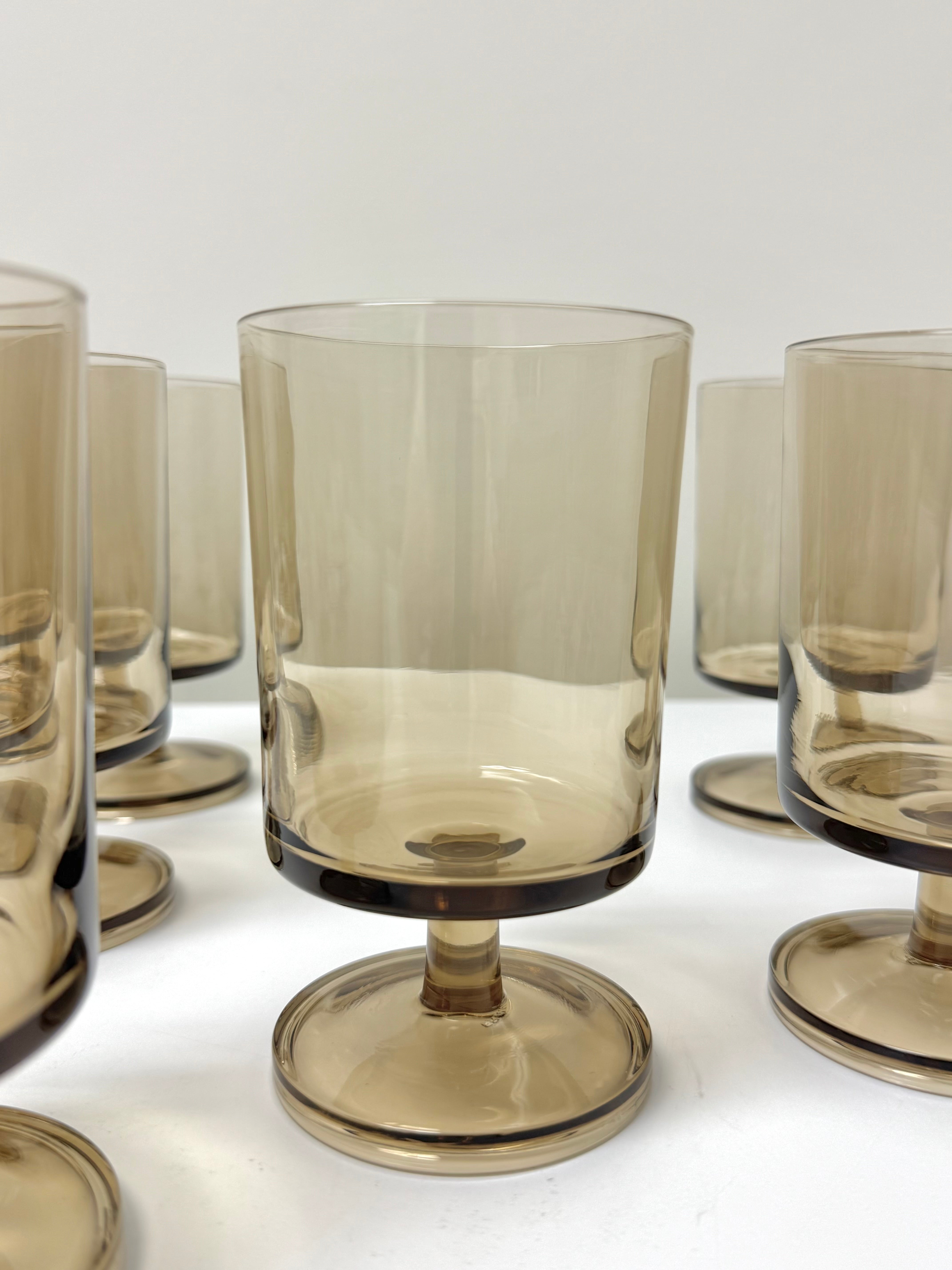 Vintage LUMINARC Tawny Smoke Water Glasses Set of 6