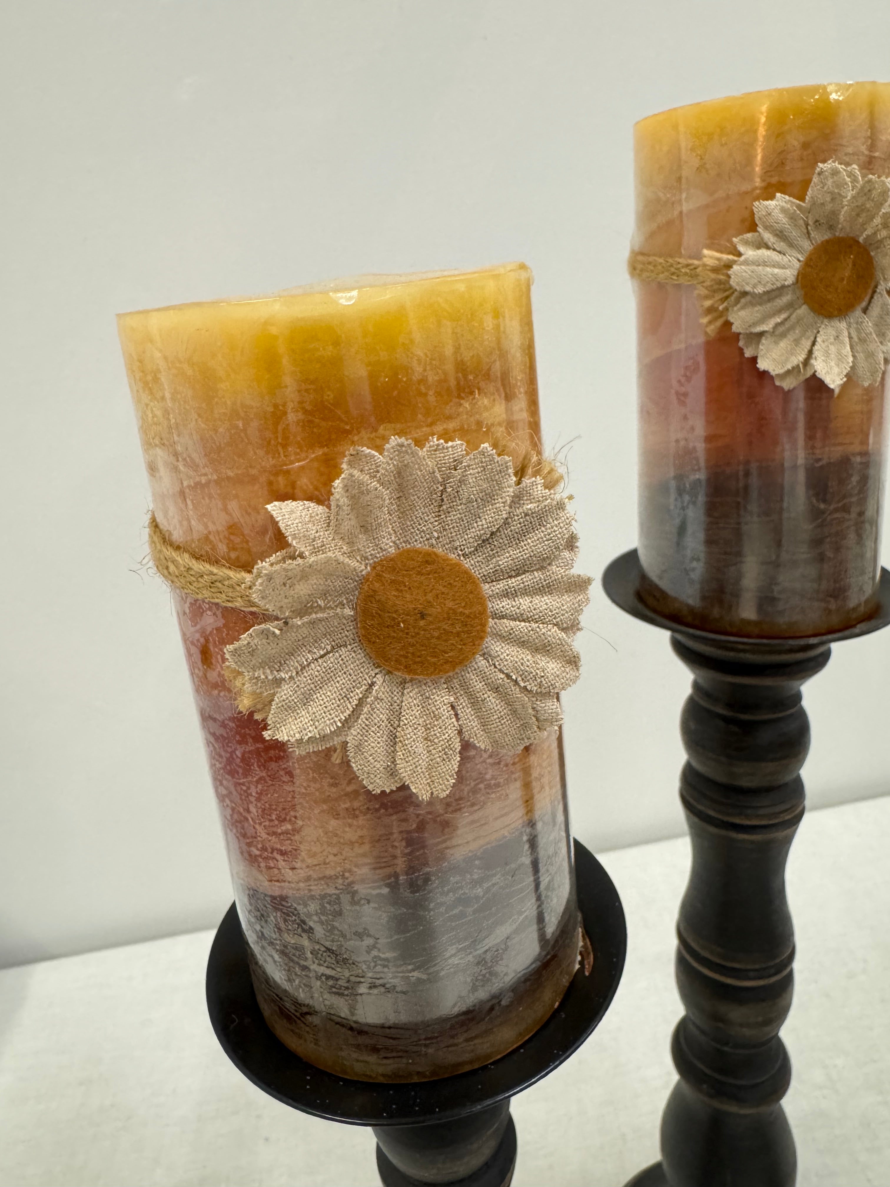 PIER 1 Distressed Wood Candle Holders & Candles Set of 3