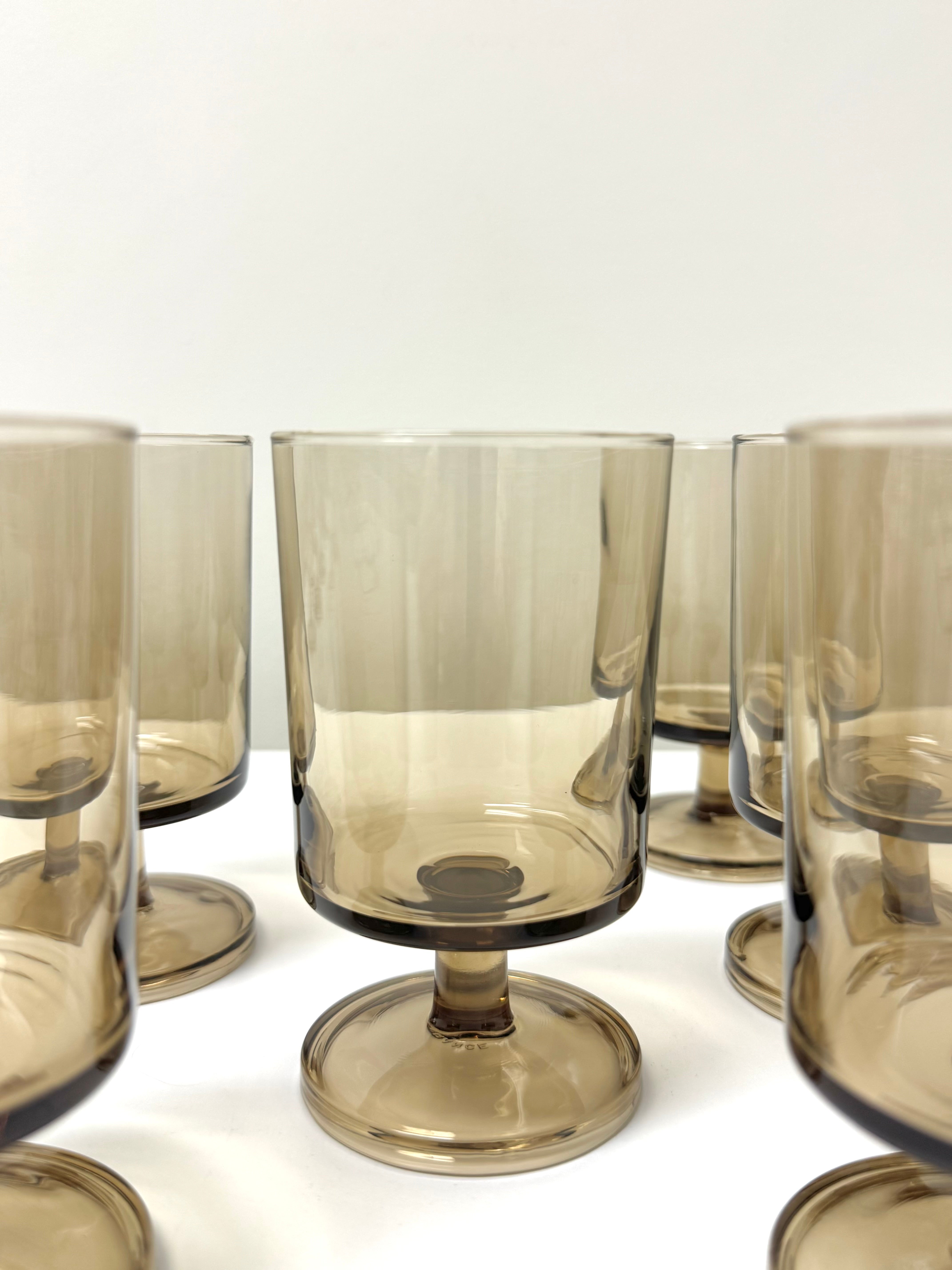 Vintage LUMINARC Tawny Smoke Wine Glasses Set of 6