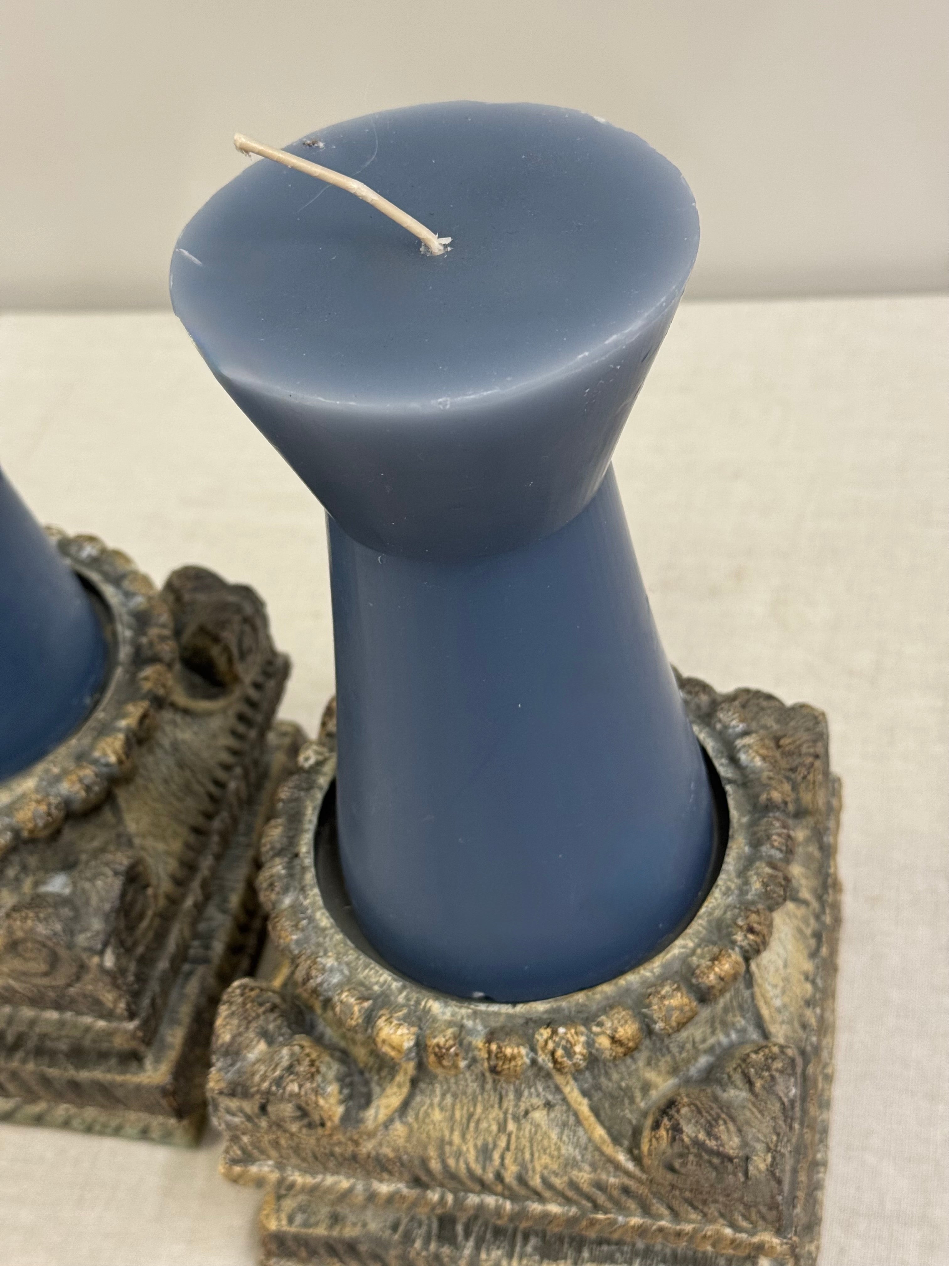 Distressed Gray Resin Candle Holders & Candles Set of 2