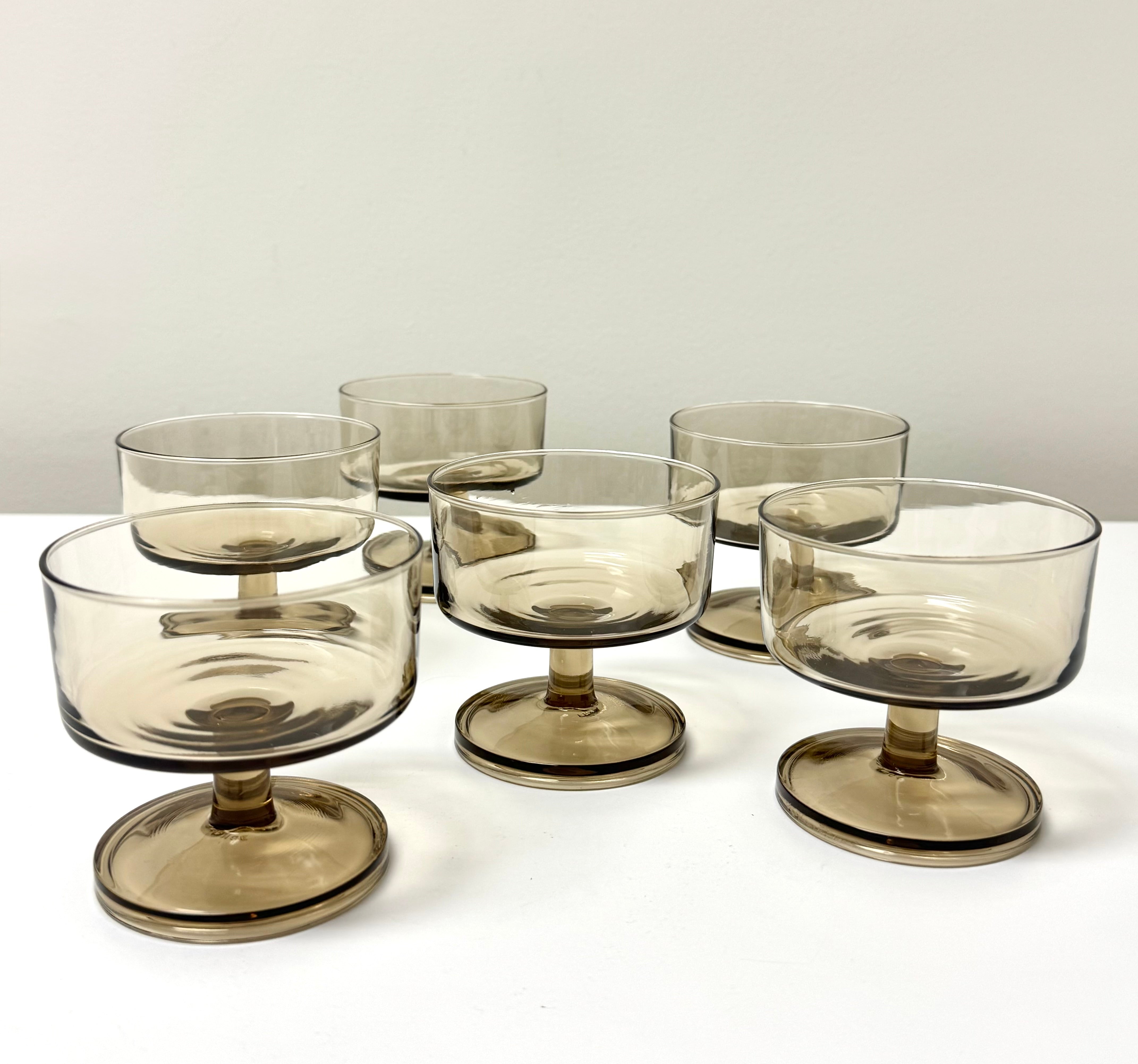 Vintage LUMINARC Tawny Smoke Coupes Set of 6
