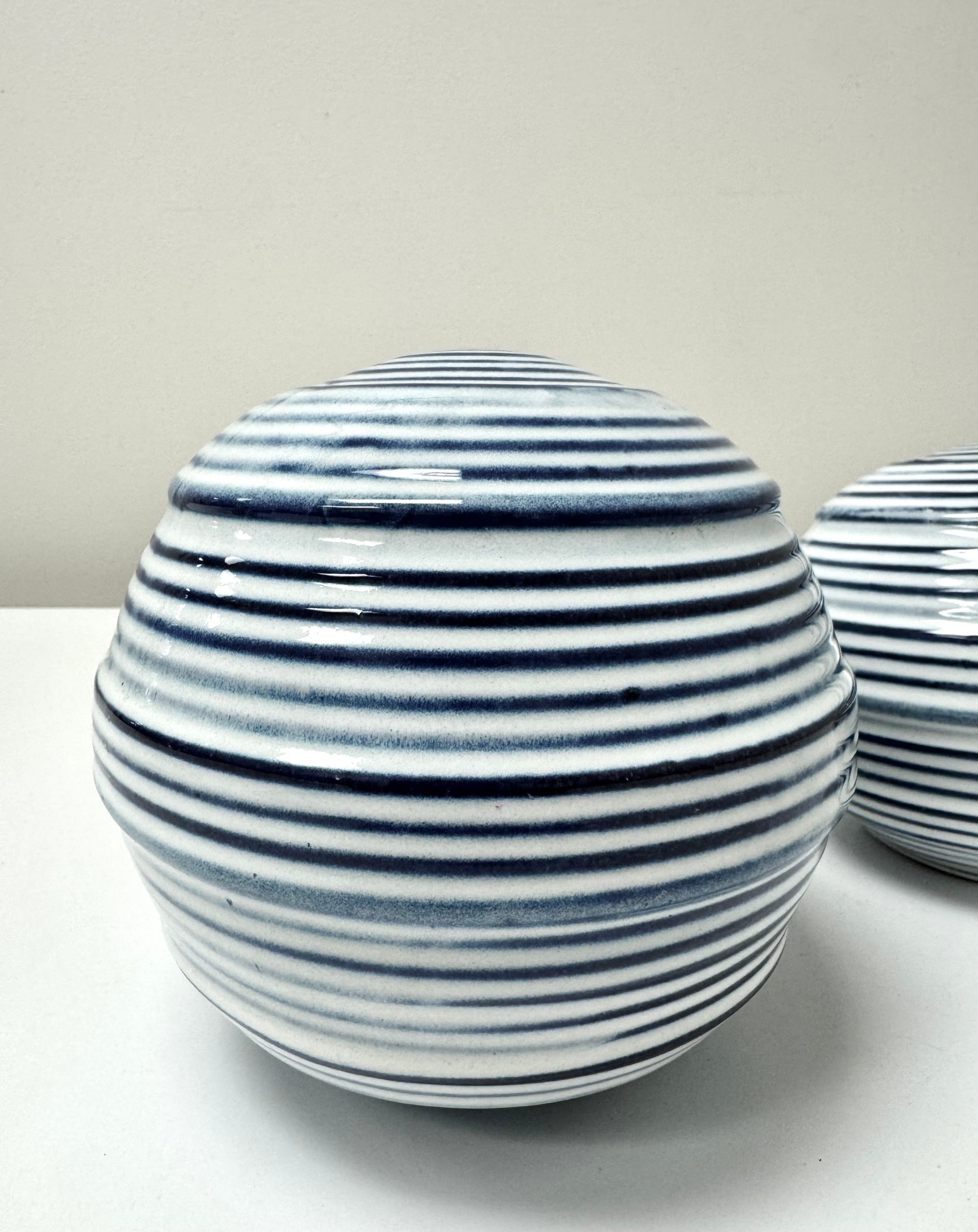 Blue & White Decorative Ceramic Orbs Set of 2