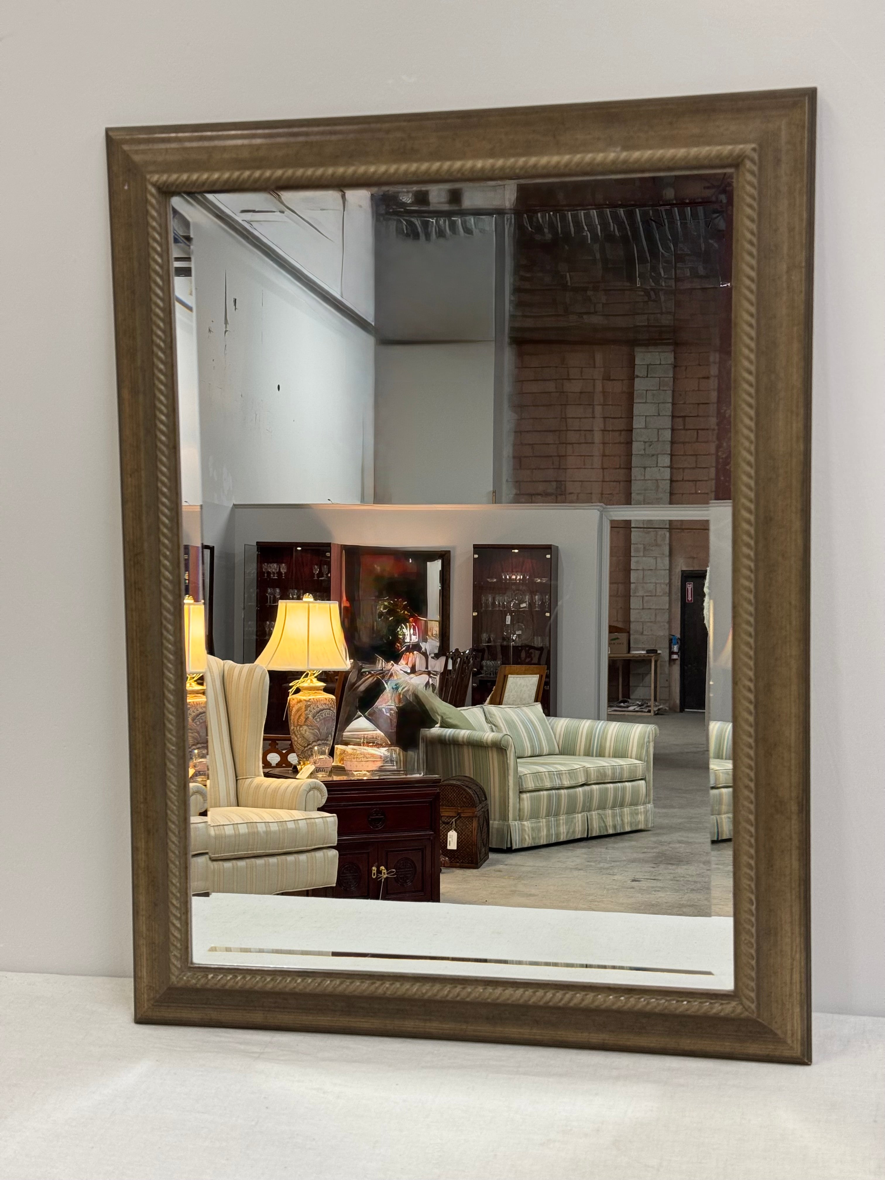Burnished Wood Mirror with Rope Border