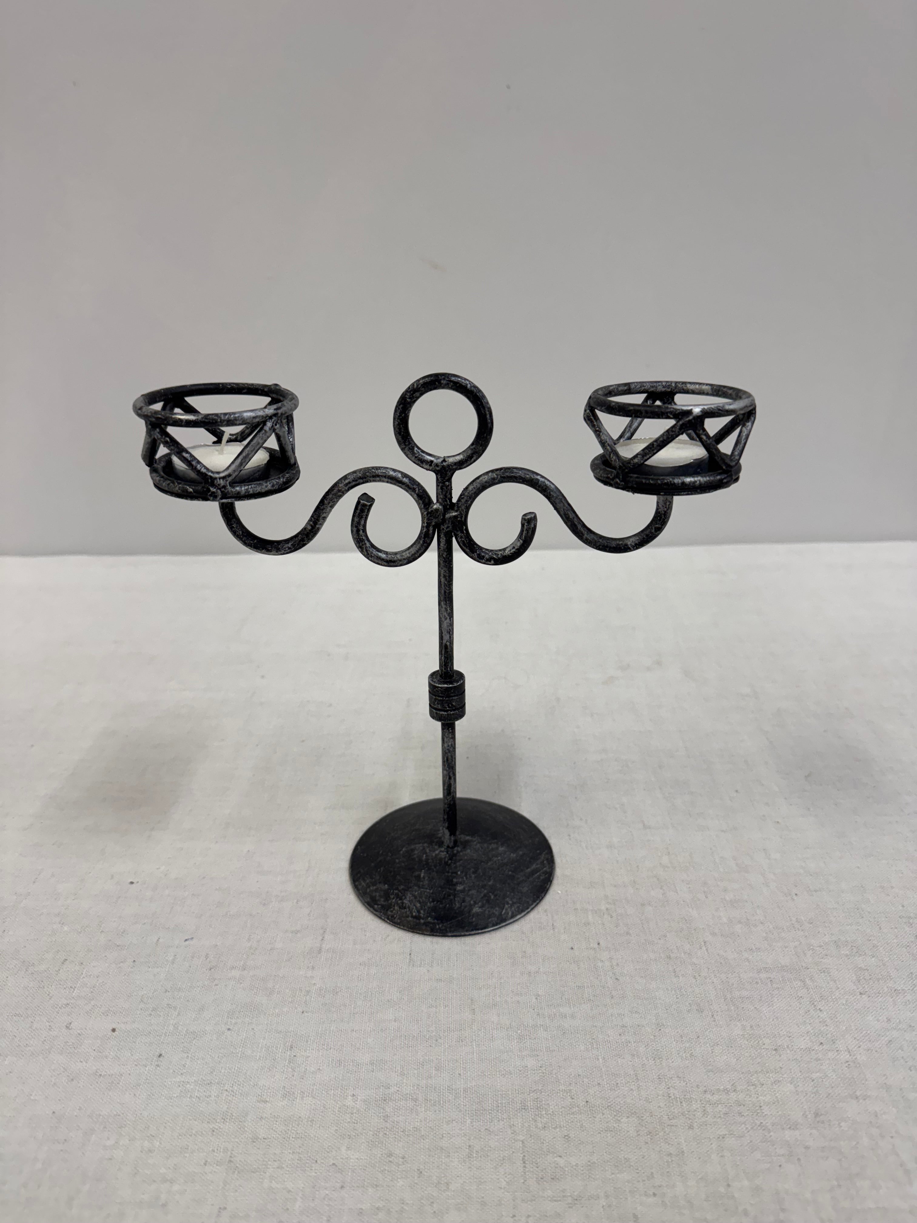 Distressed Iron Two-arm Votive Holder