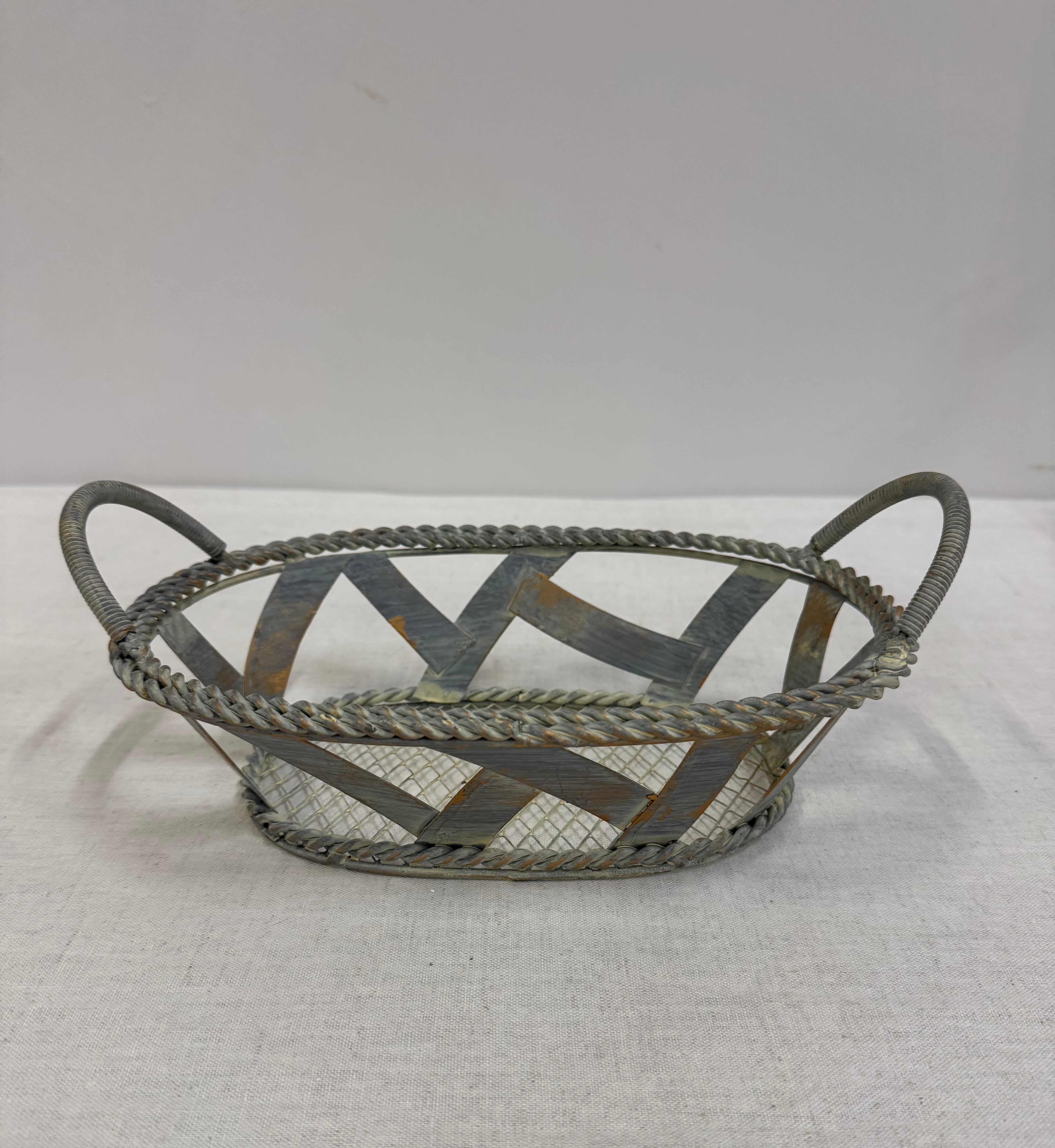 Distressed Gray Metal Basket