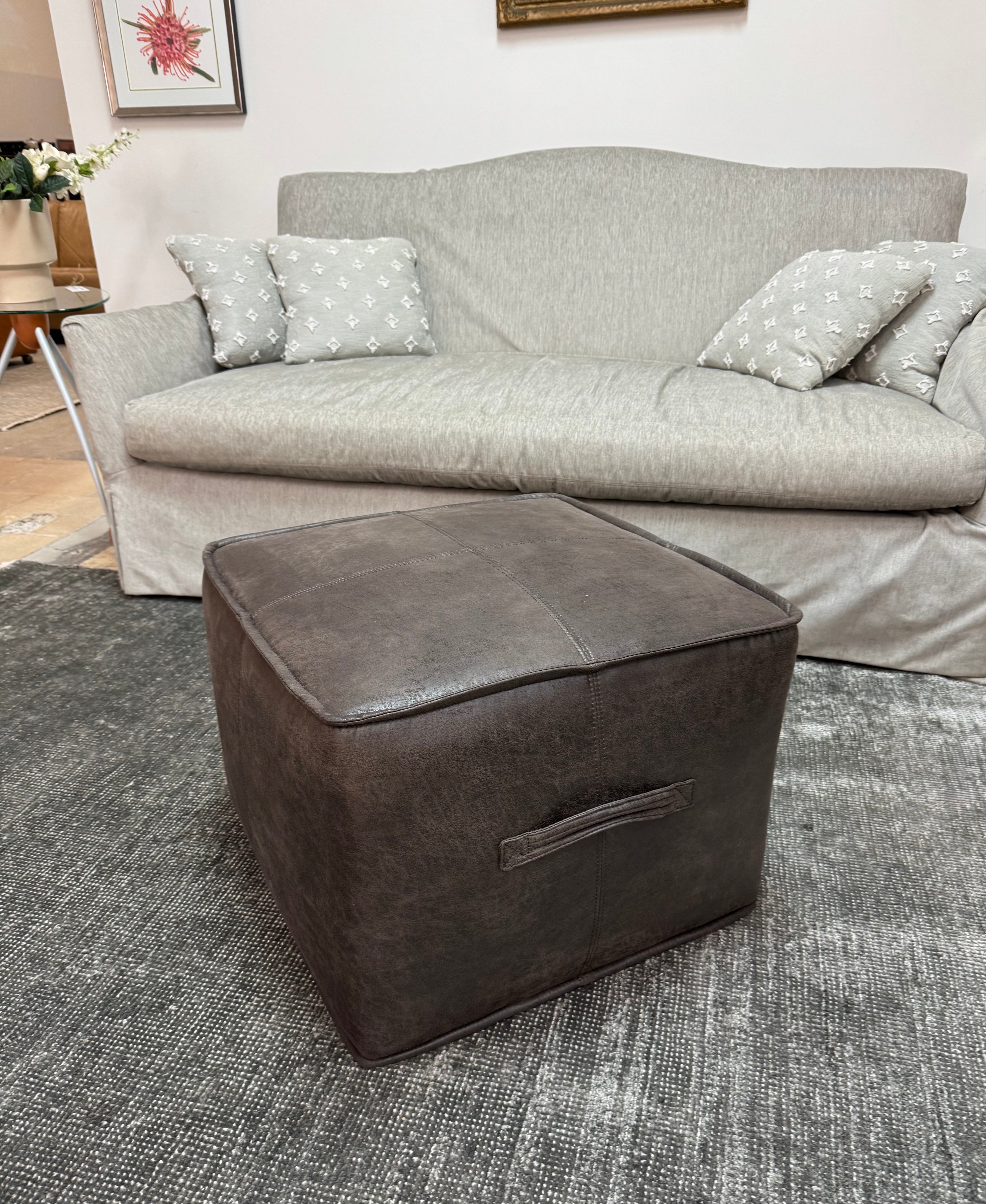 URBAN BARN 'Tarek' Charcoal Faux Leather Ottoman