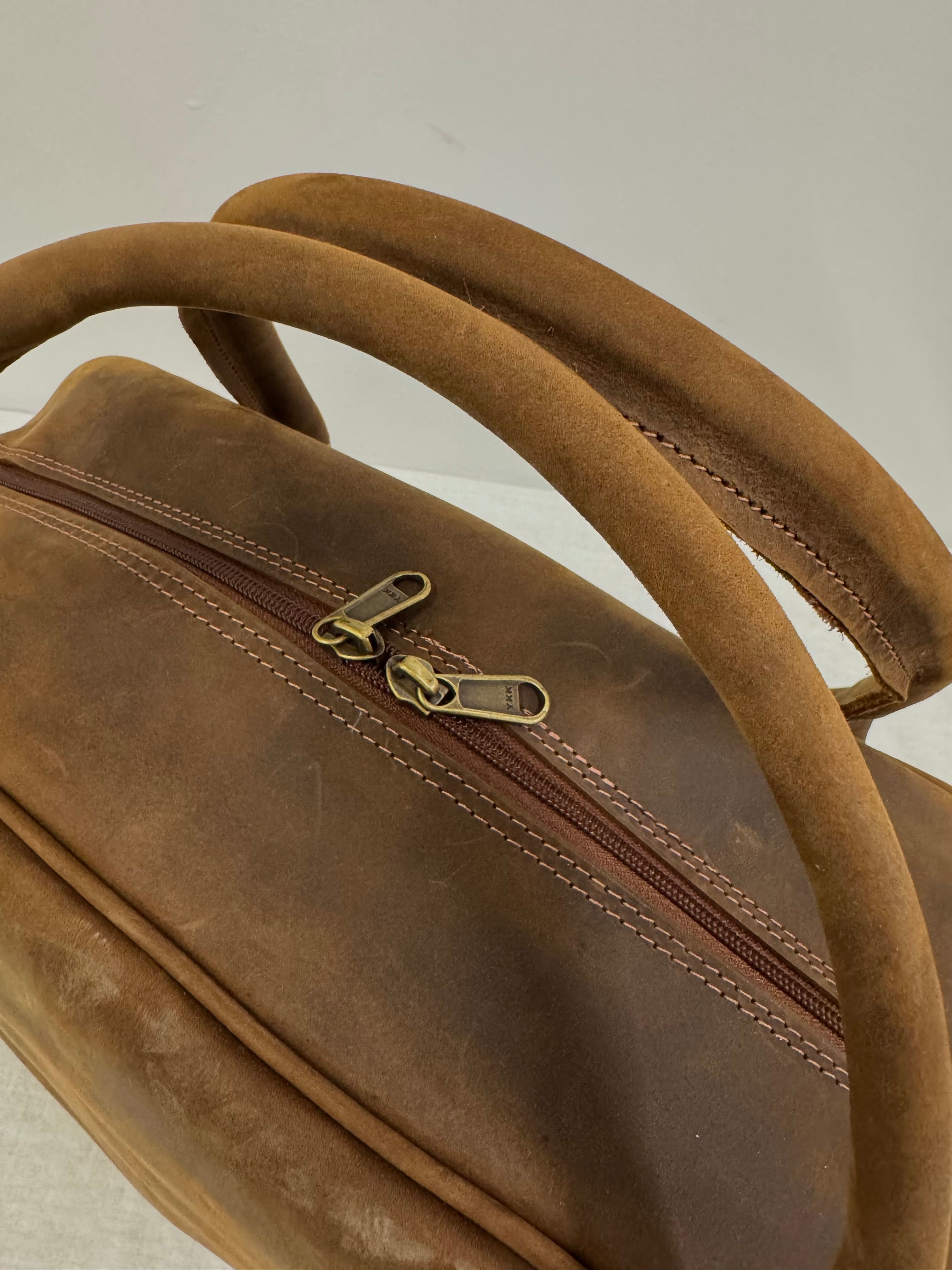 Vintage Dark Saddle Brown Leather Duffel Bag