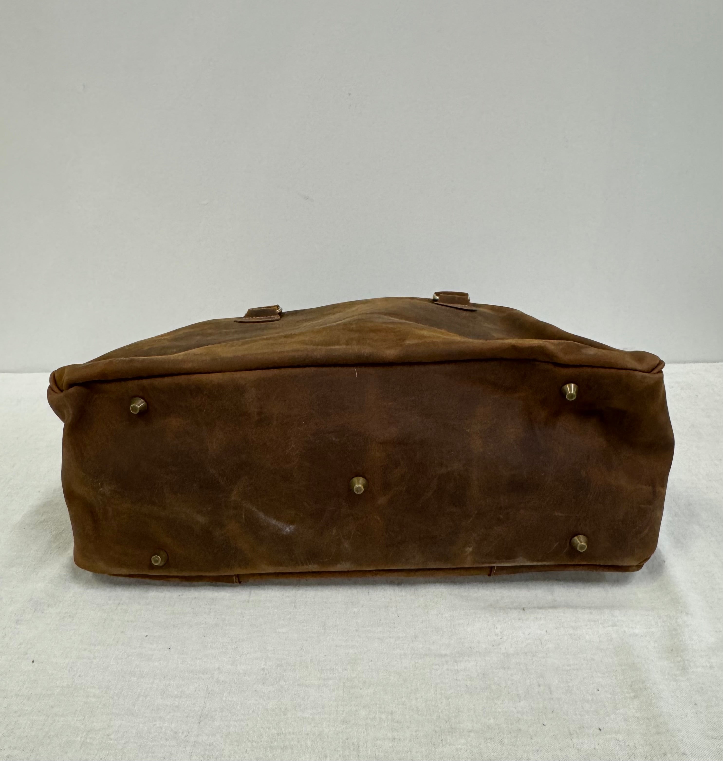 Vintage Dark Saddle Brown Leather Duffel Bag