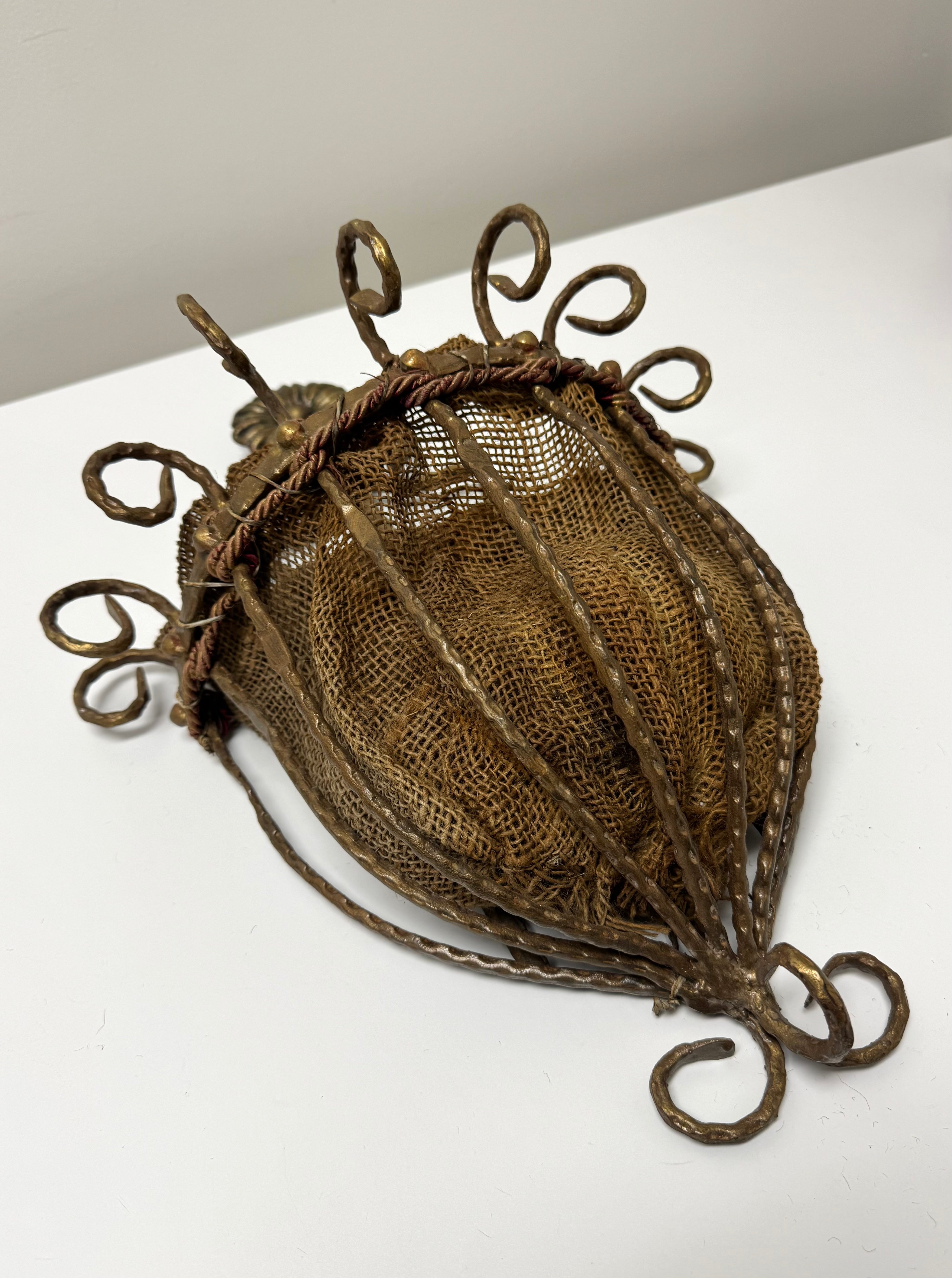Aged Gold Metal Wall Planter with Burlap Lining
