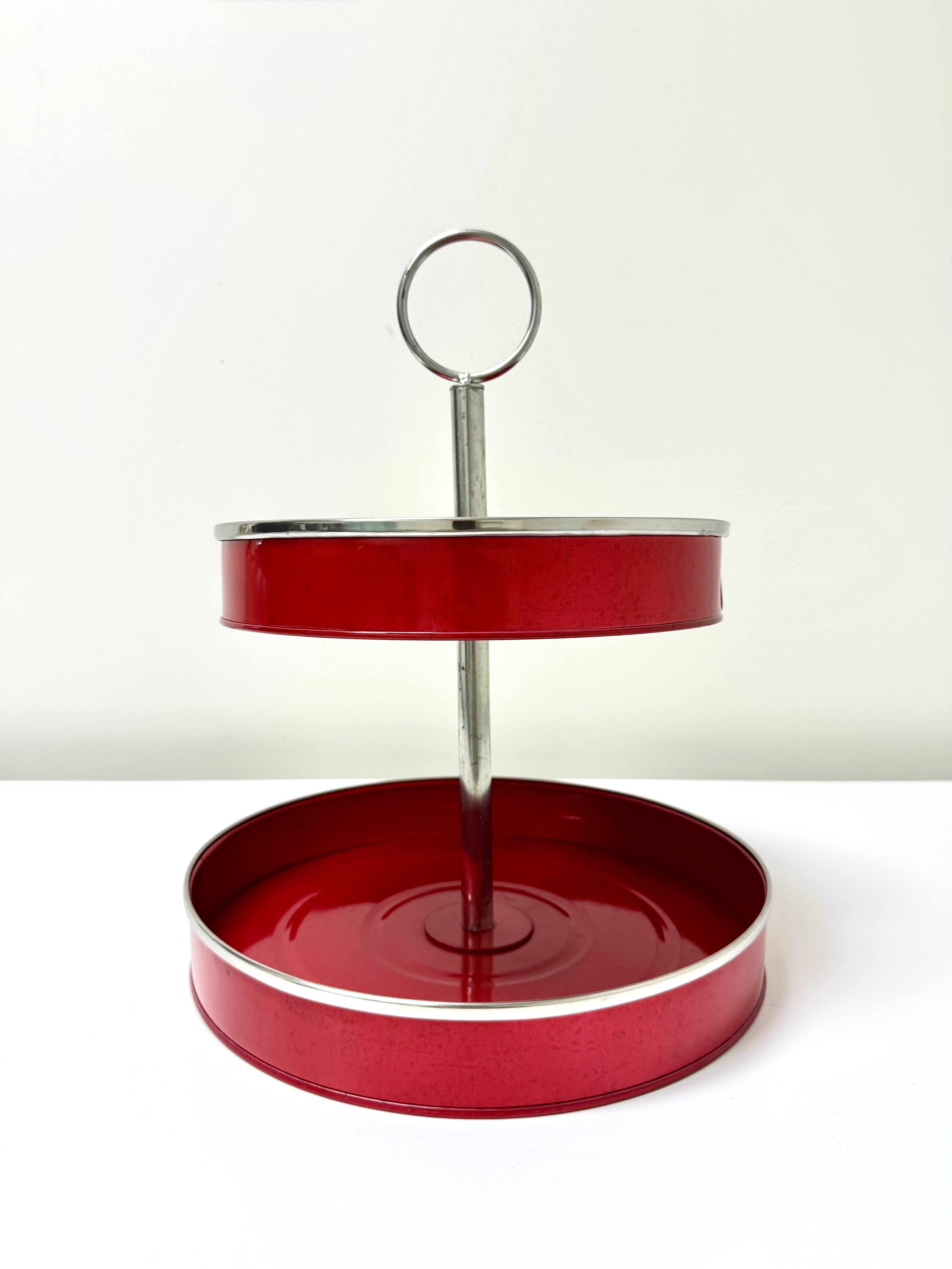 Red Metal Two-Tier Tray