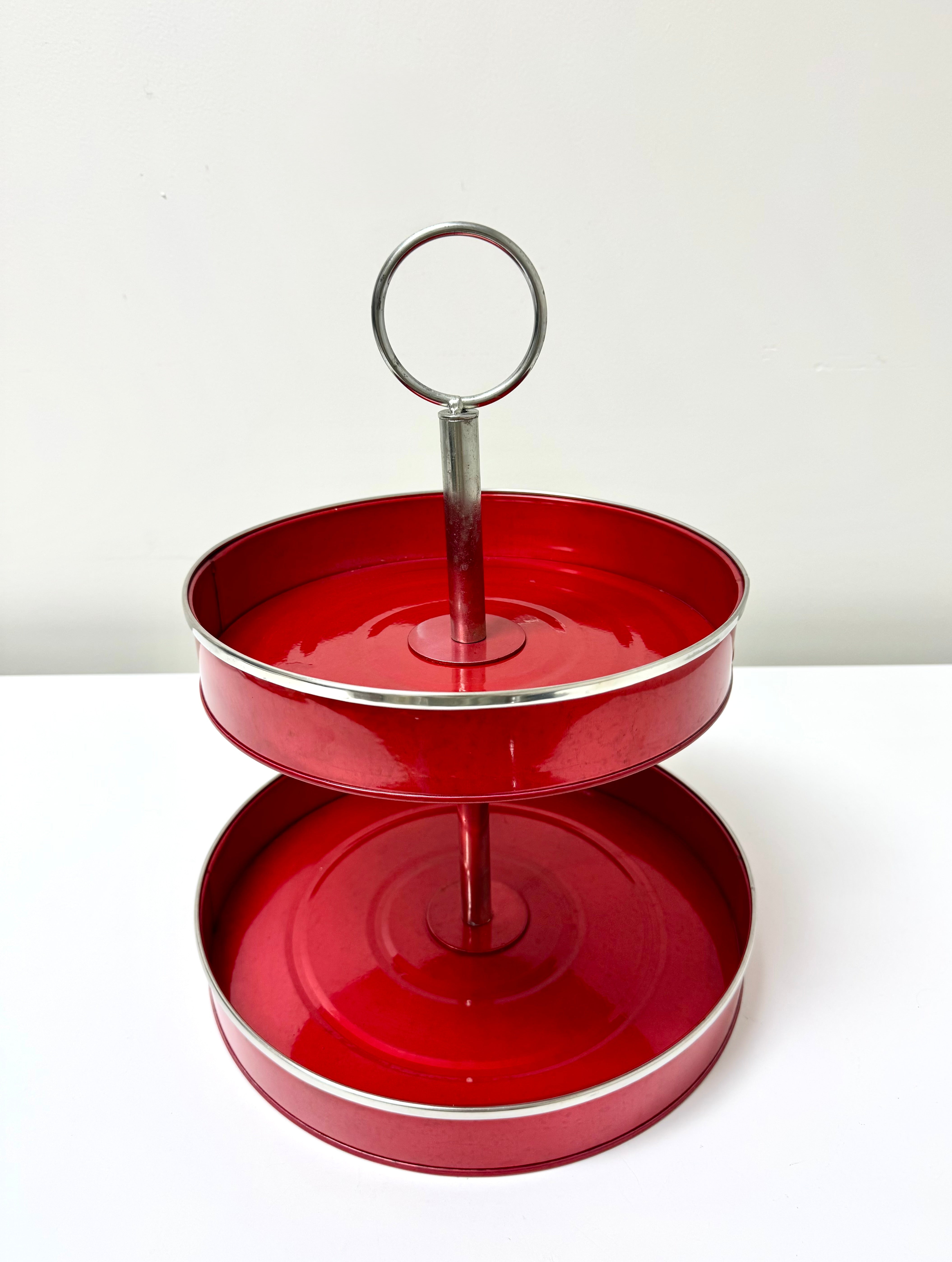 Red Metal Two-Tier Tray
