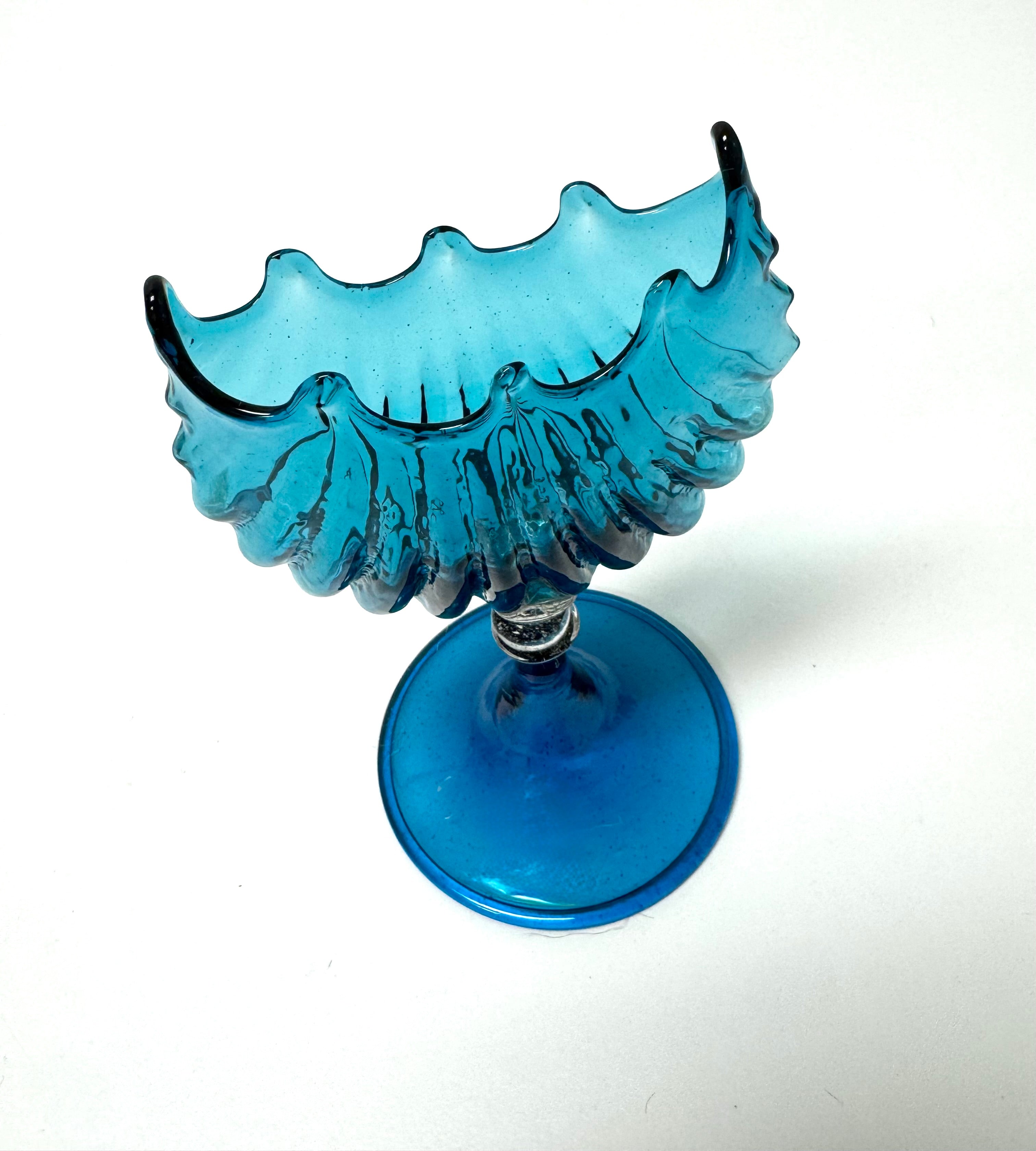 MURANO Sea Blue Scalloped Compote