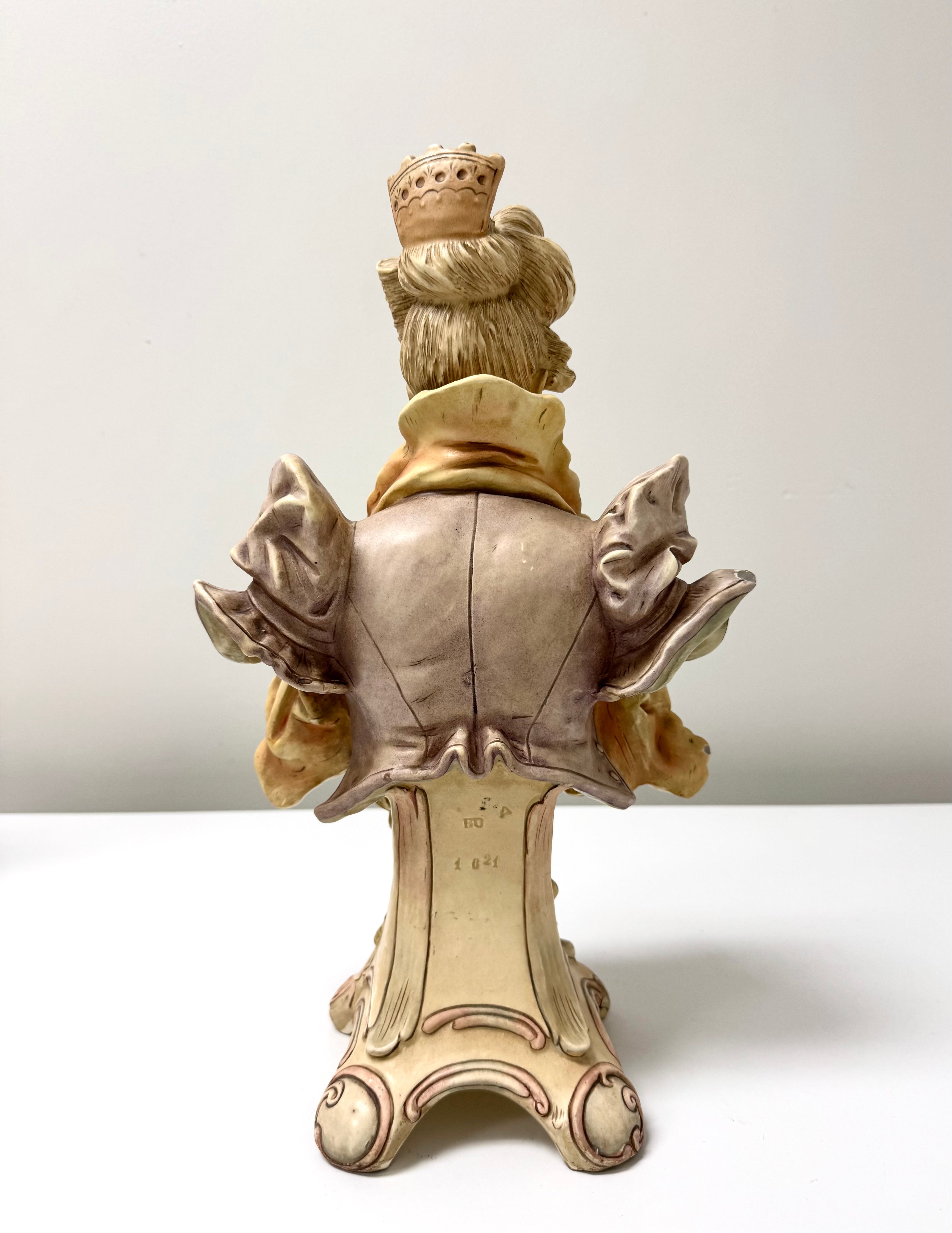 Antique 'Lady with Mandolin' Majolica Bust