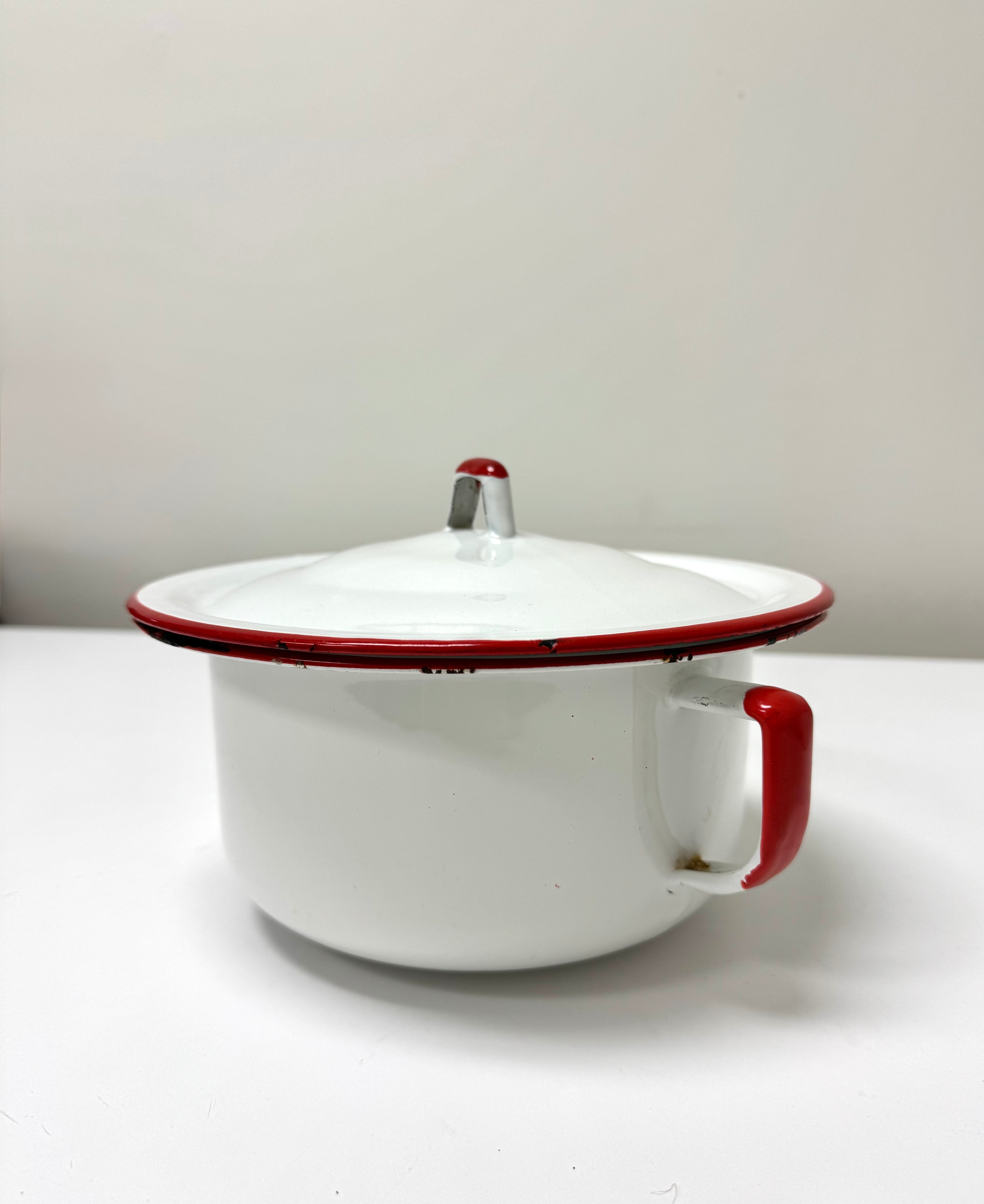 Vintage Red Enamelware 8-1/2" Covered Pot