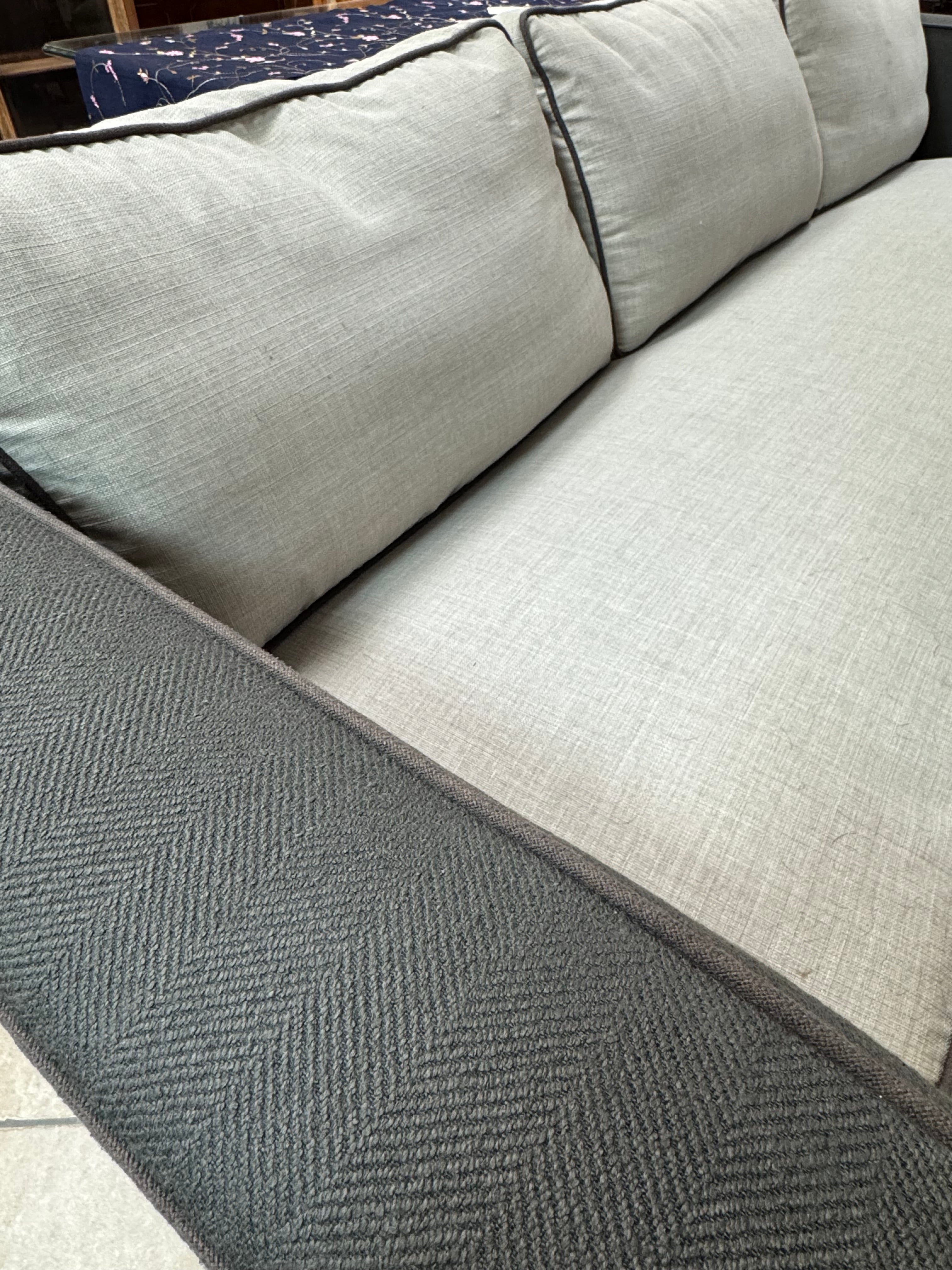 Gray Herringbone & Natural Linen 94" Sofa