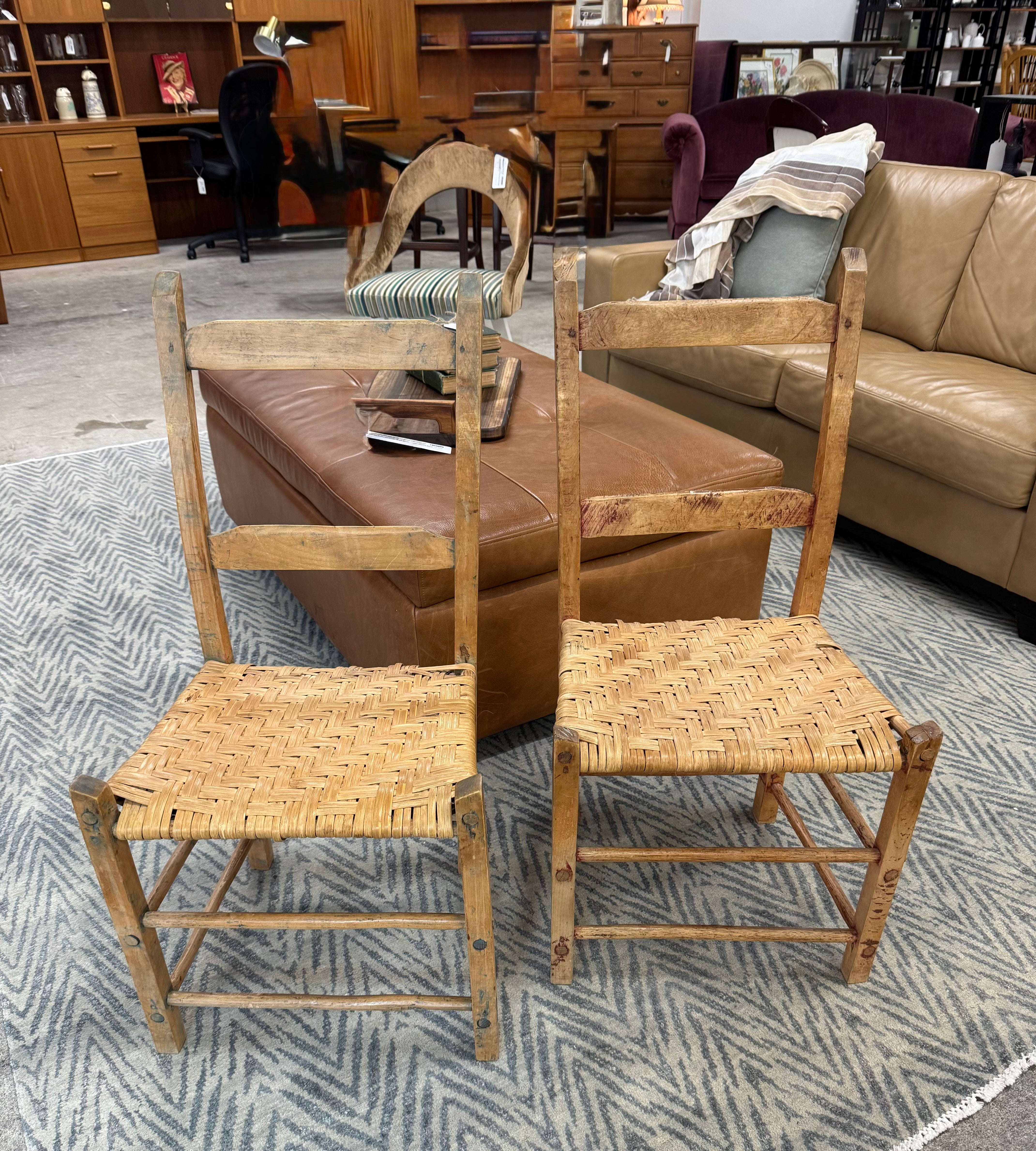 Rustic Ladder Back Chairs with Rattan Seats Set of 2