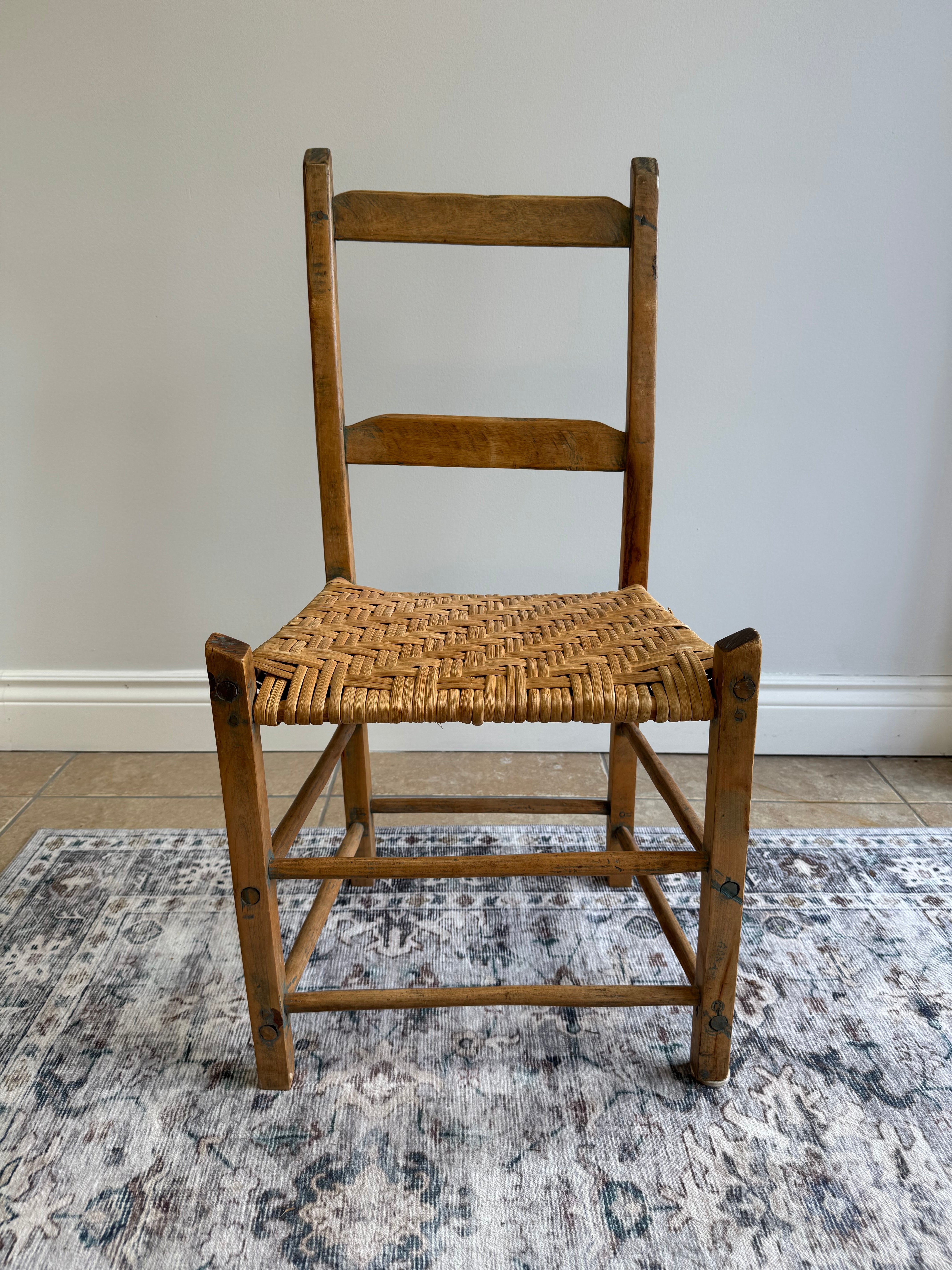 Rustic Ladder Back Chairs with Rattan Seats Set of 2