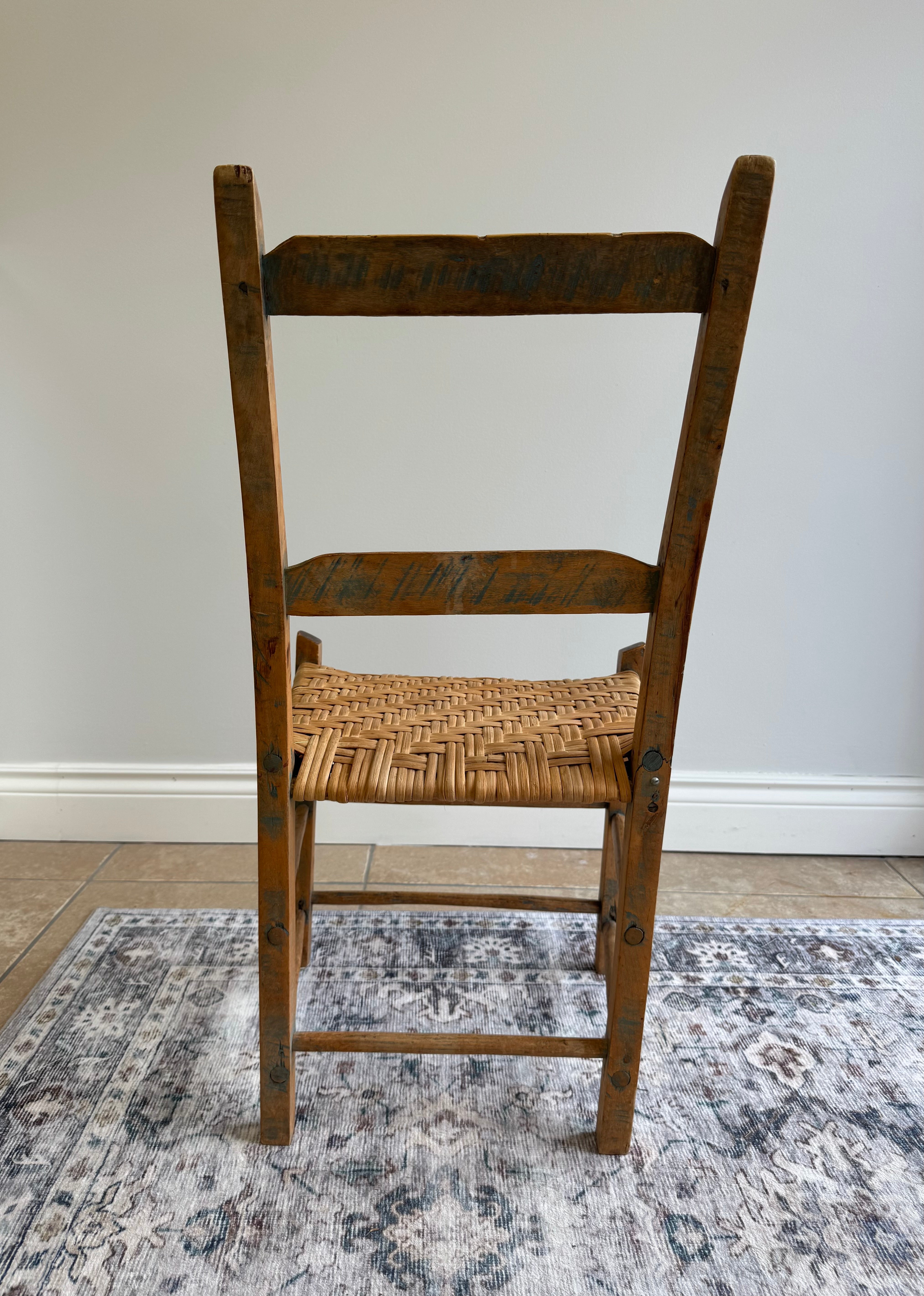Rustic Ladder Back Chairs with Rattan Seats Set of 2