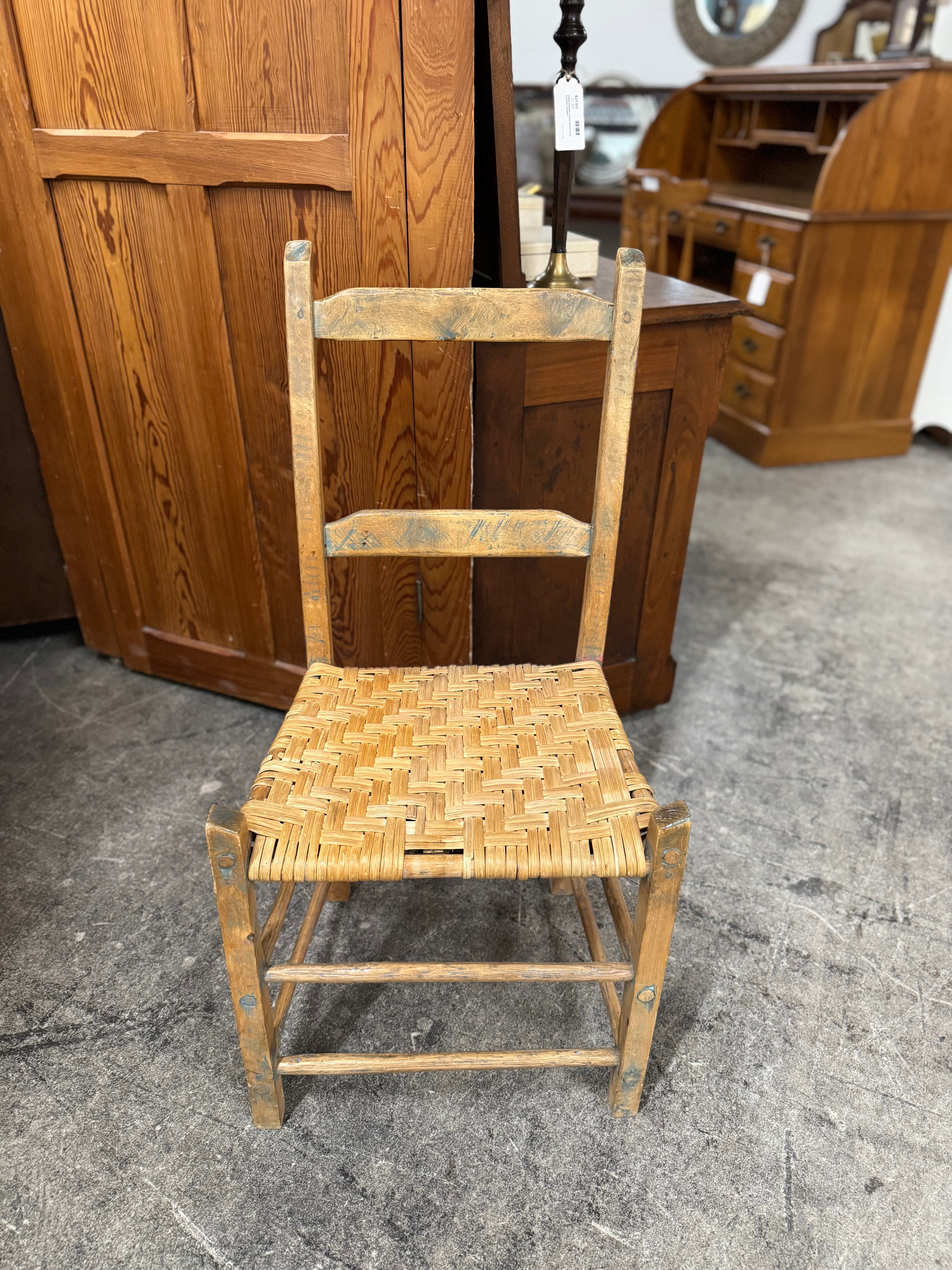Rustic Ladder Back Chair with Rattan Seat