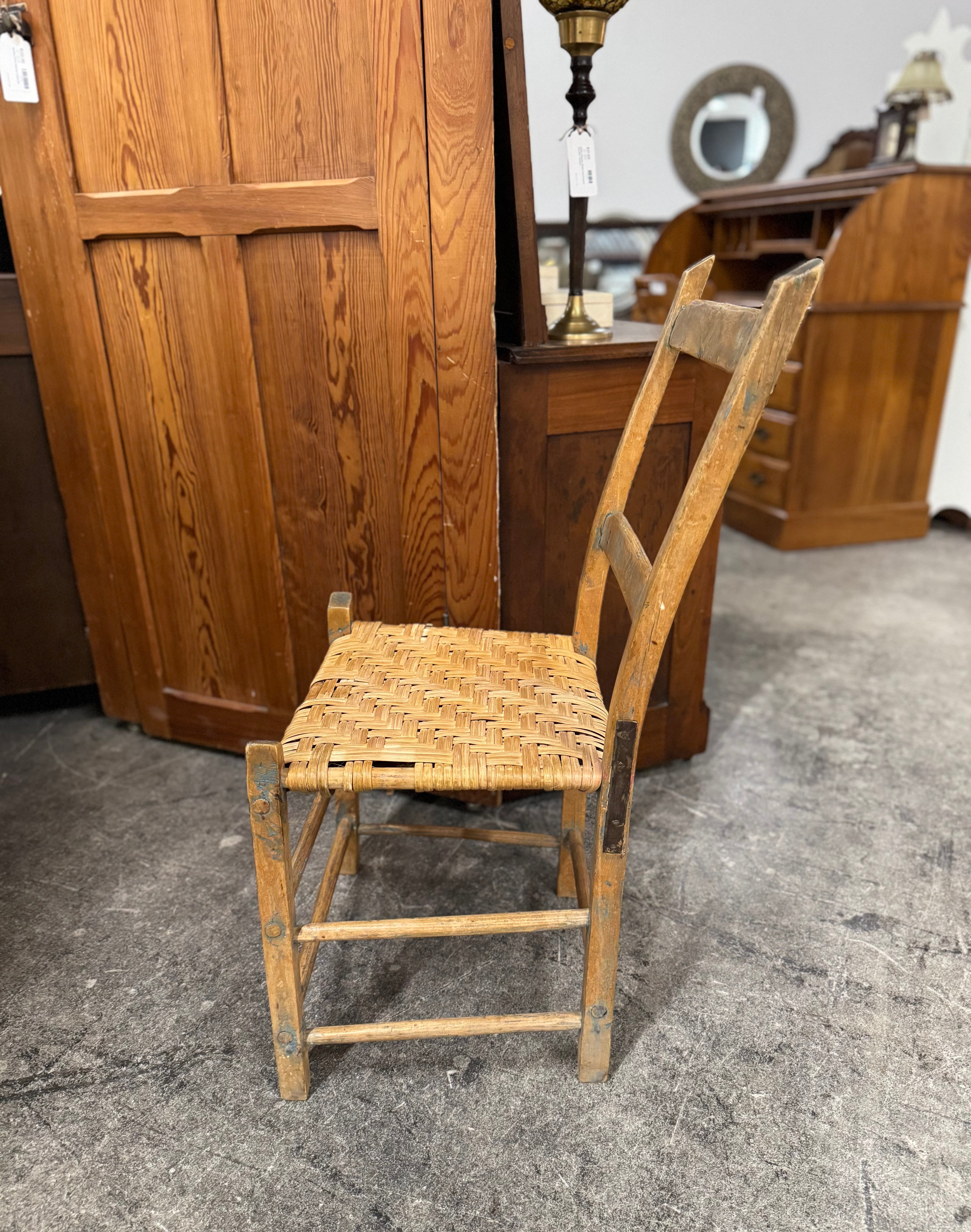 Rustic Ladder Back Chair with Rattan Seat