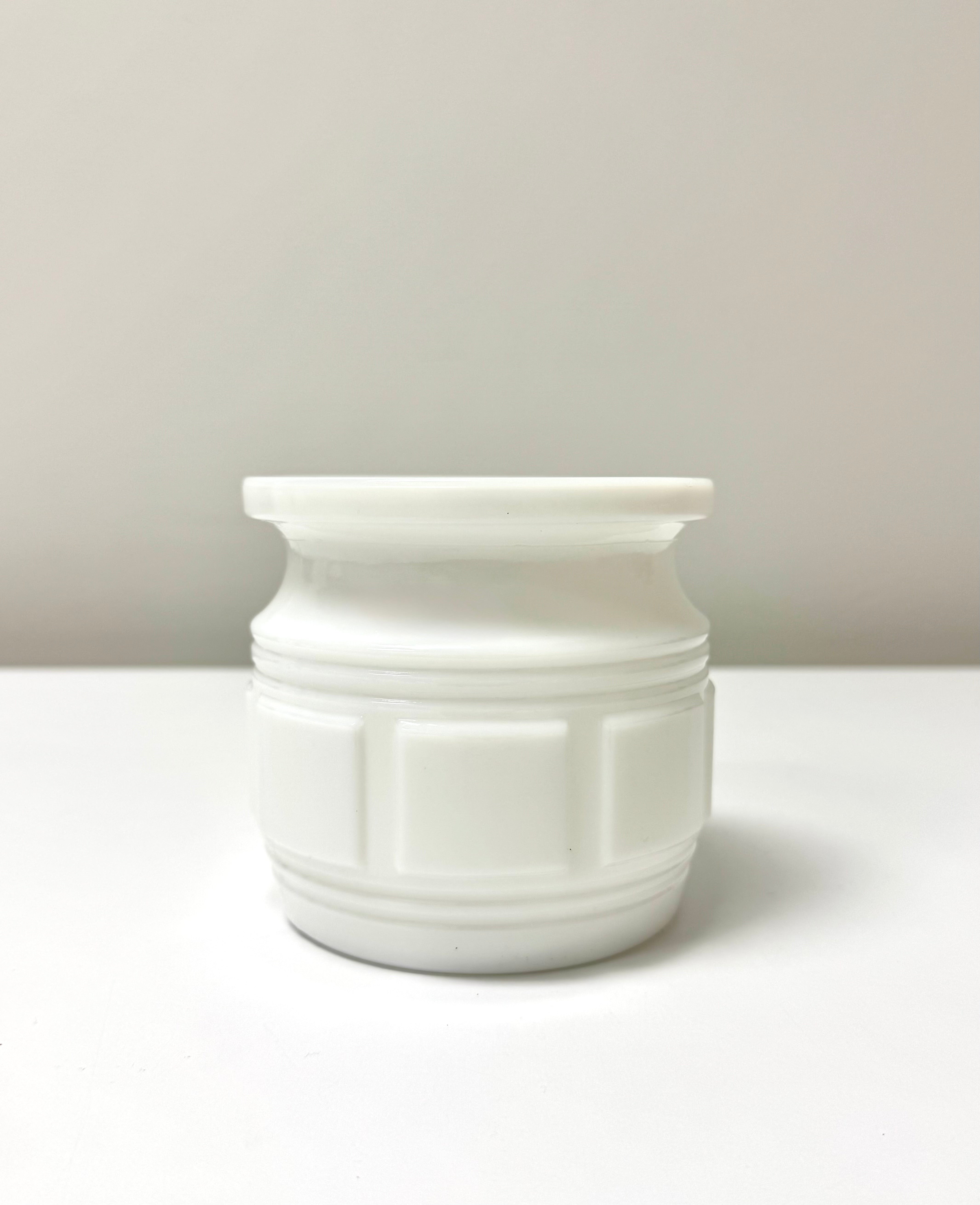 Vintage Block Milk Glass 4-1/2" Pot