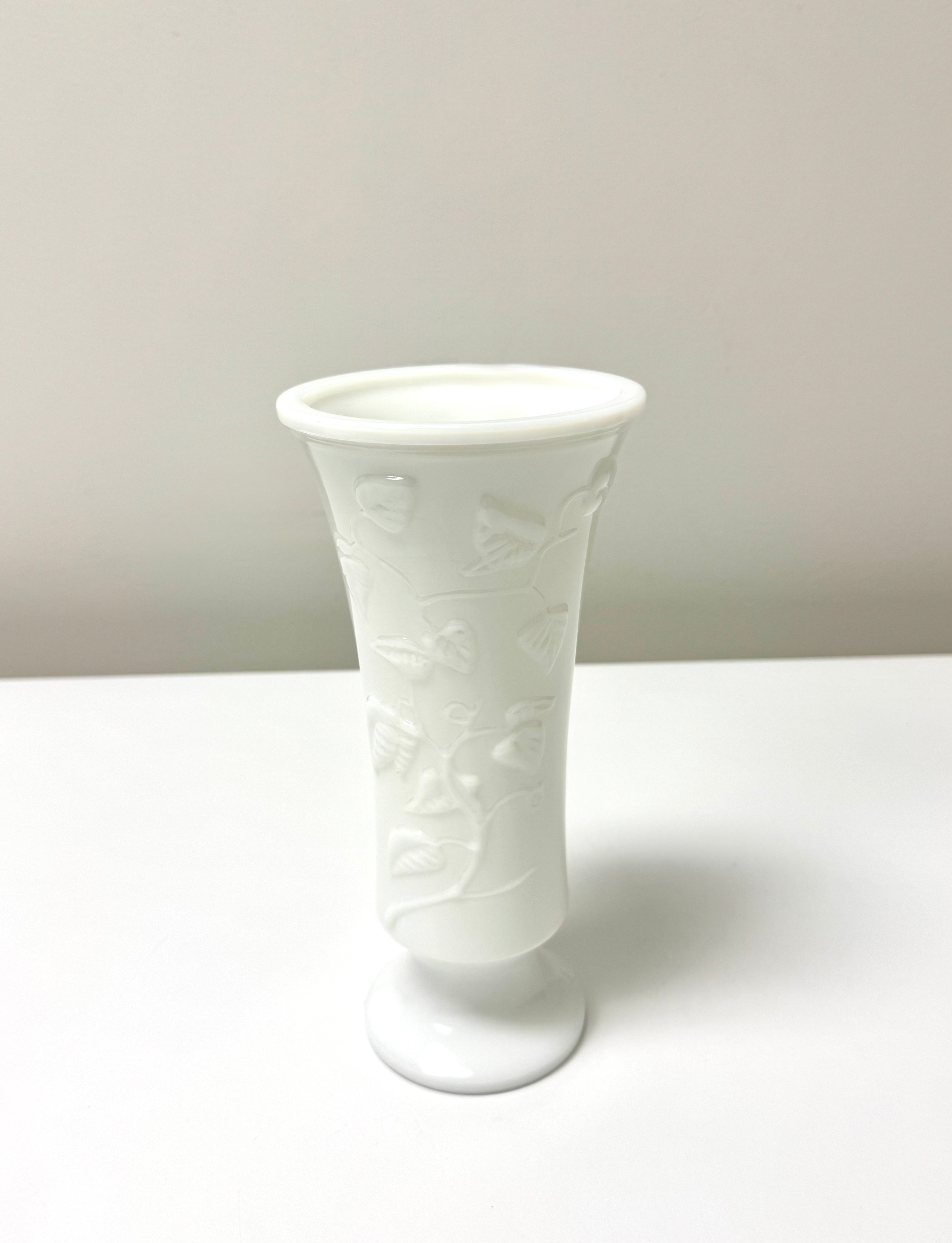 Vintage Embossed Ivy Milk Glass 9-1/2" Vase