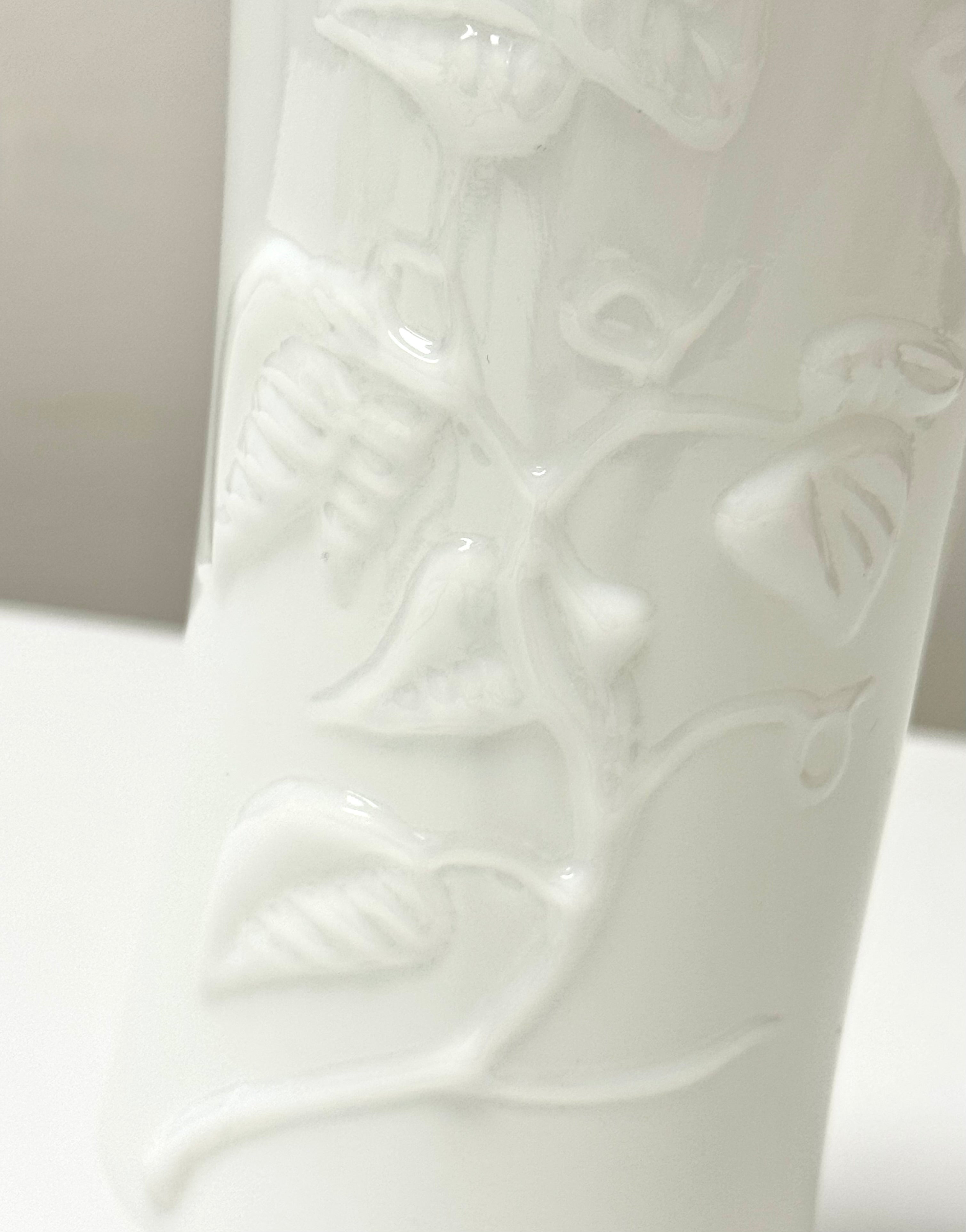 Vintage Embossed Ivy Milk Glass 9-1/2" Vase
