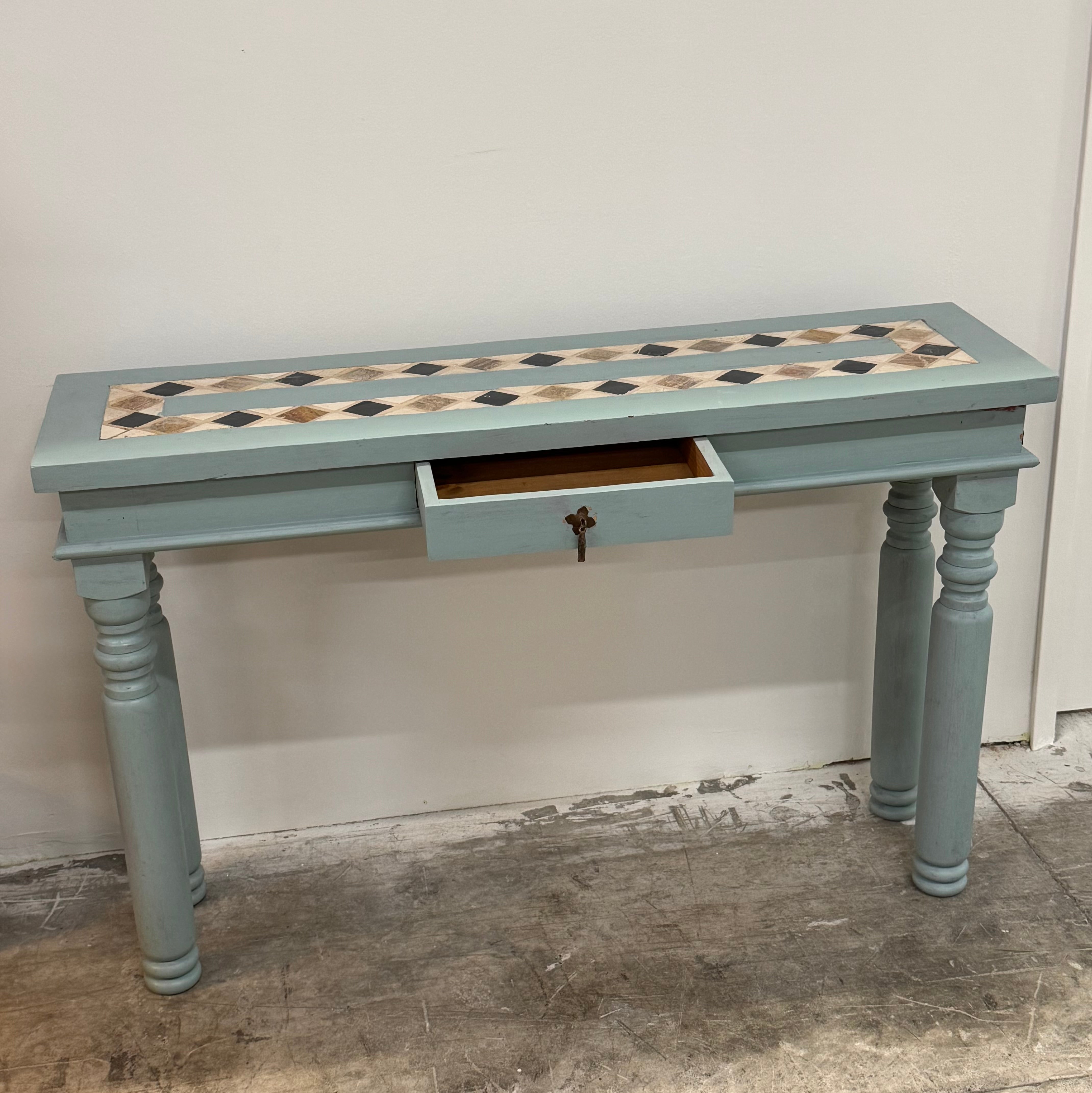 French Blue Console with Diamond Tile Top