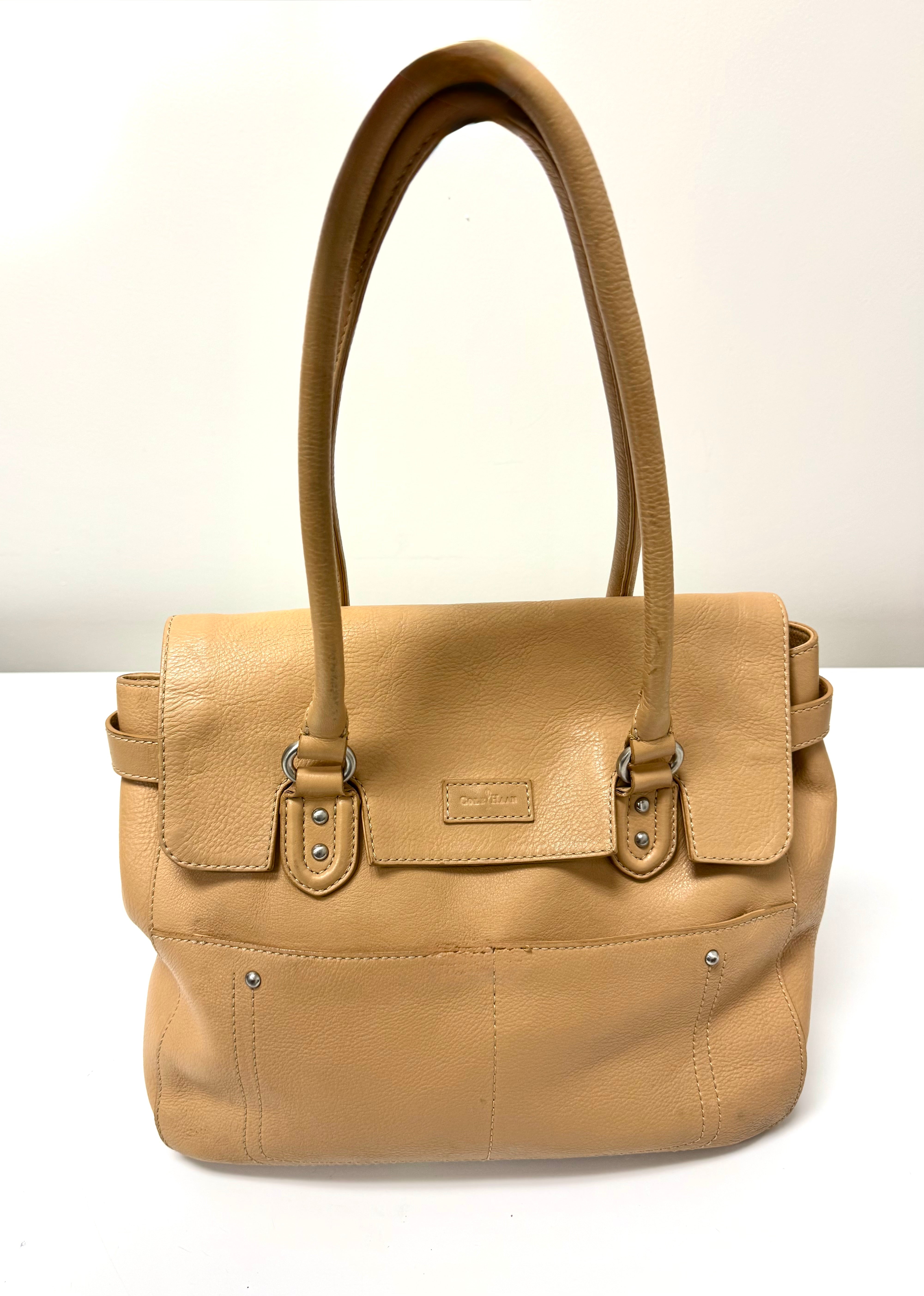 COLE HAAN Tan Pebble Leather Handbag