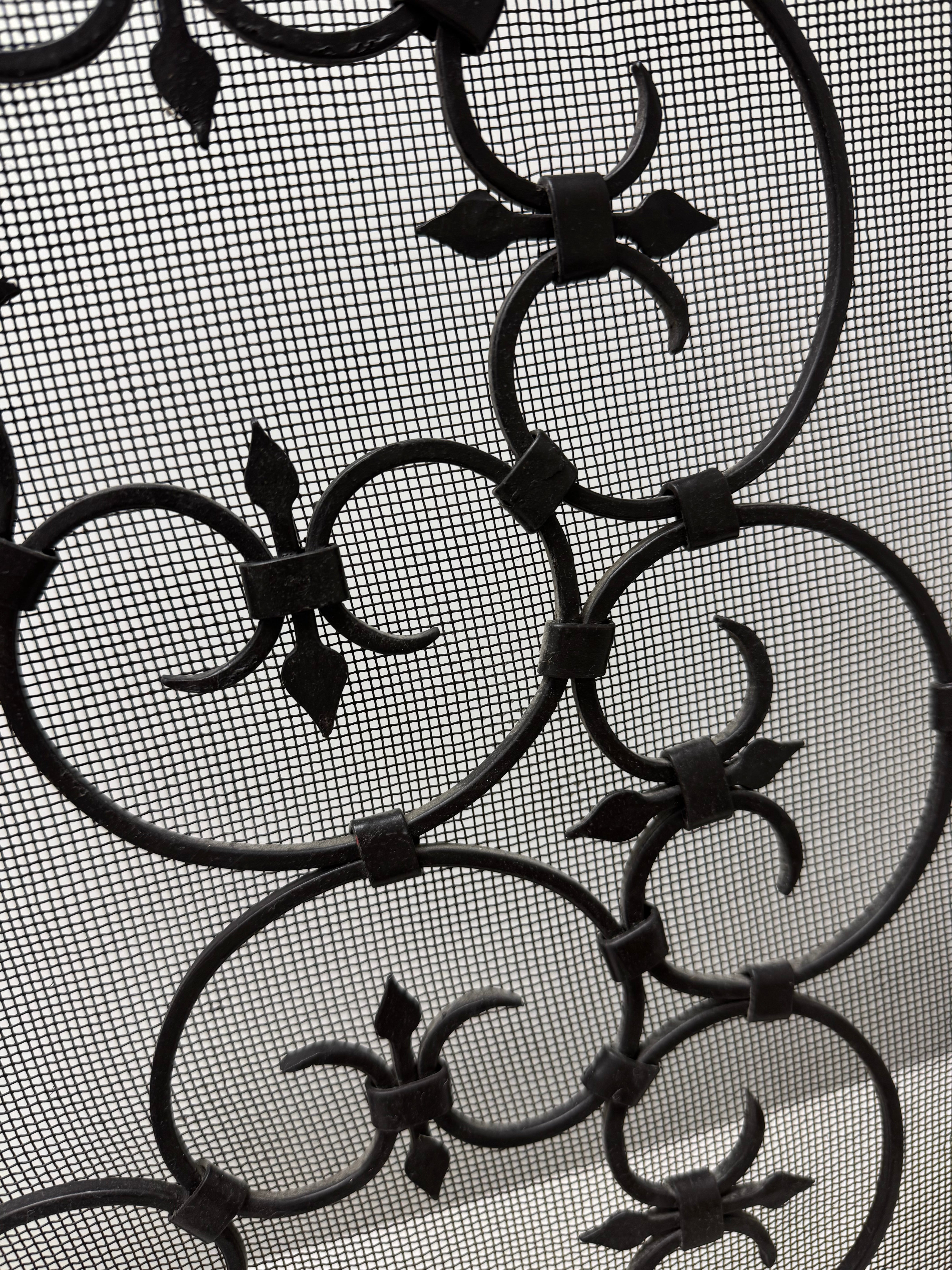 Vintage Black Iron Fleur-de-lis Firescreen
