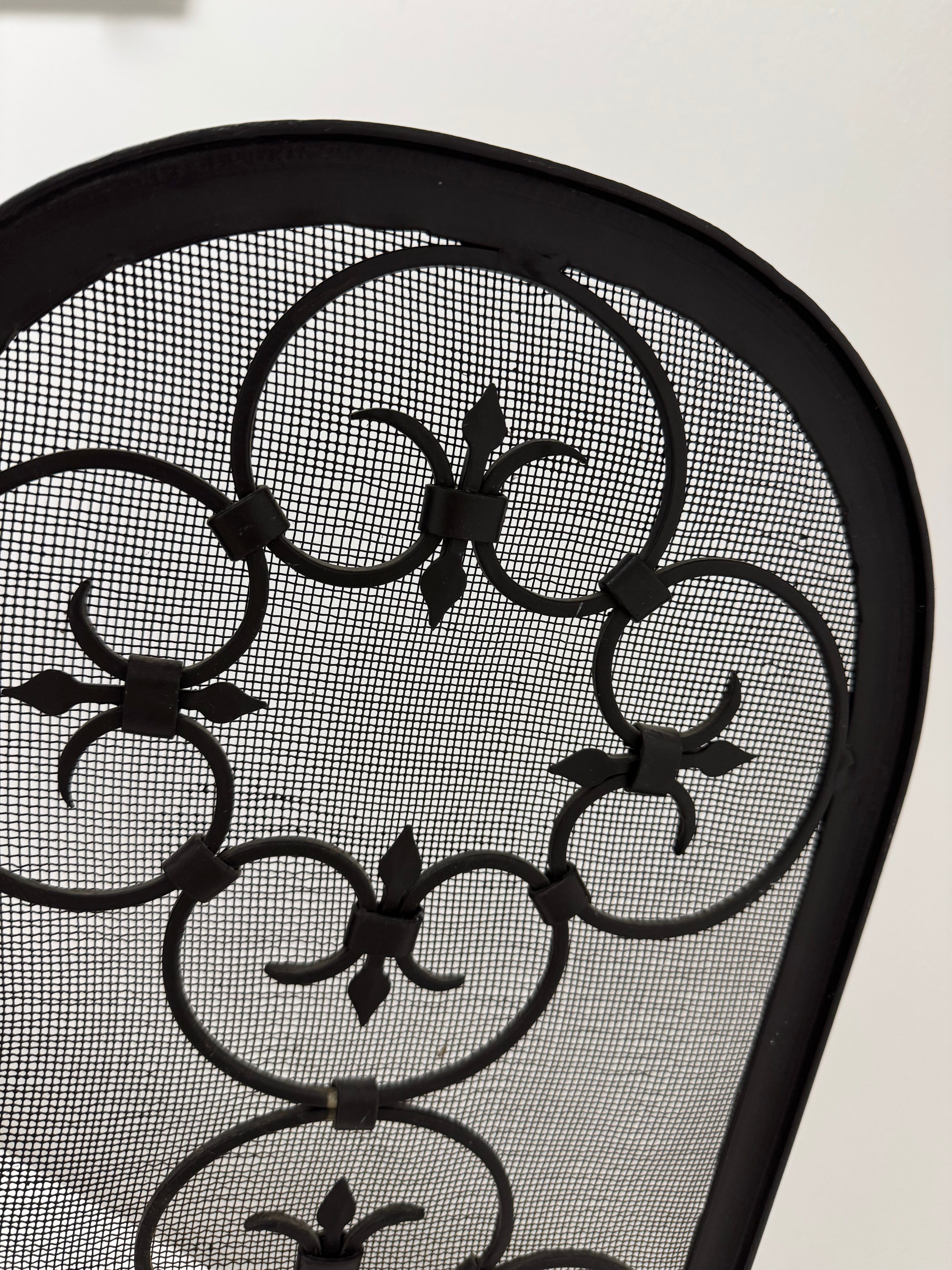 Vintage Black Iron Fleur-de-lis Firescreen