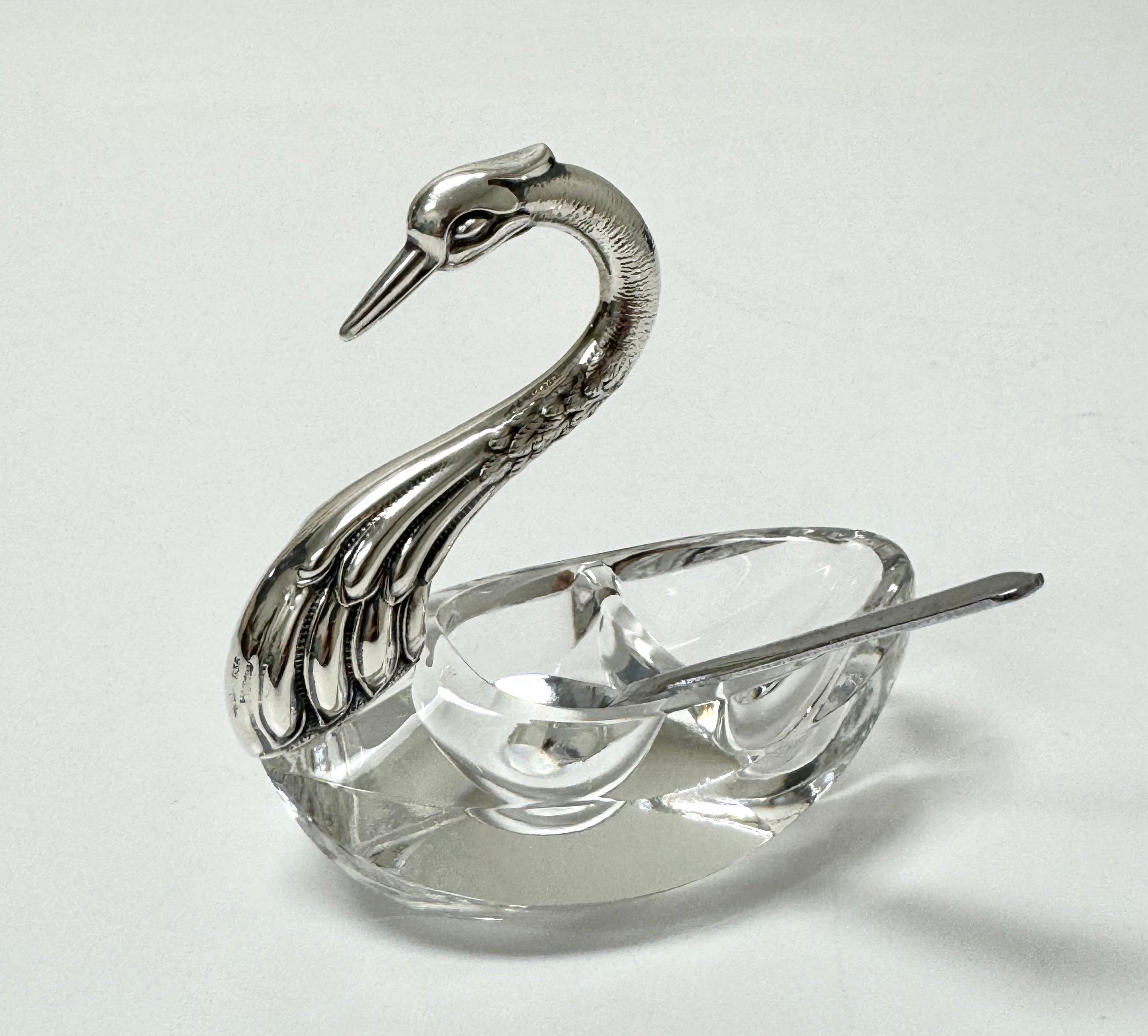 Vintage Silverplate Swan Salt Cellar with Tray