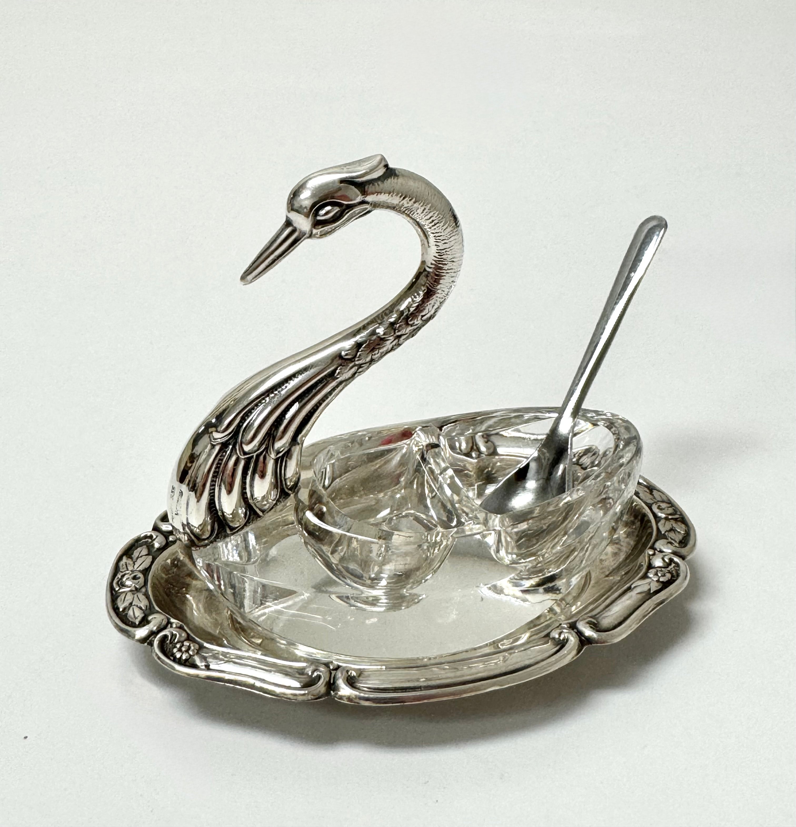 Vintage Silverplate Swan Salt Cellar with Tray