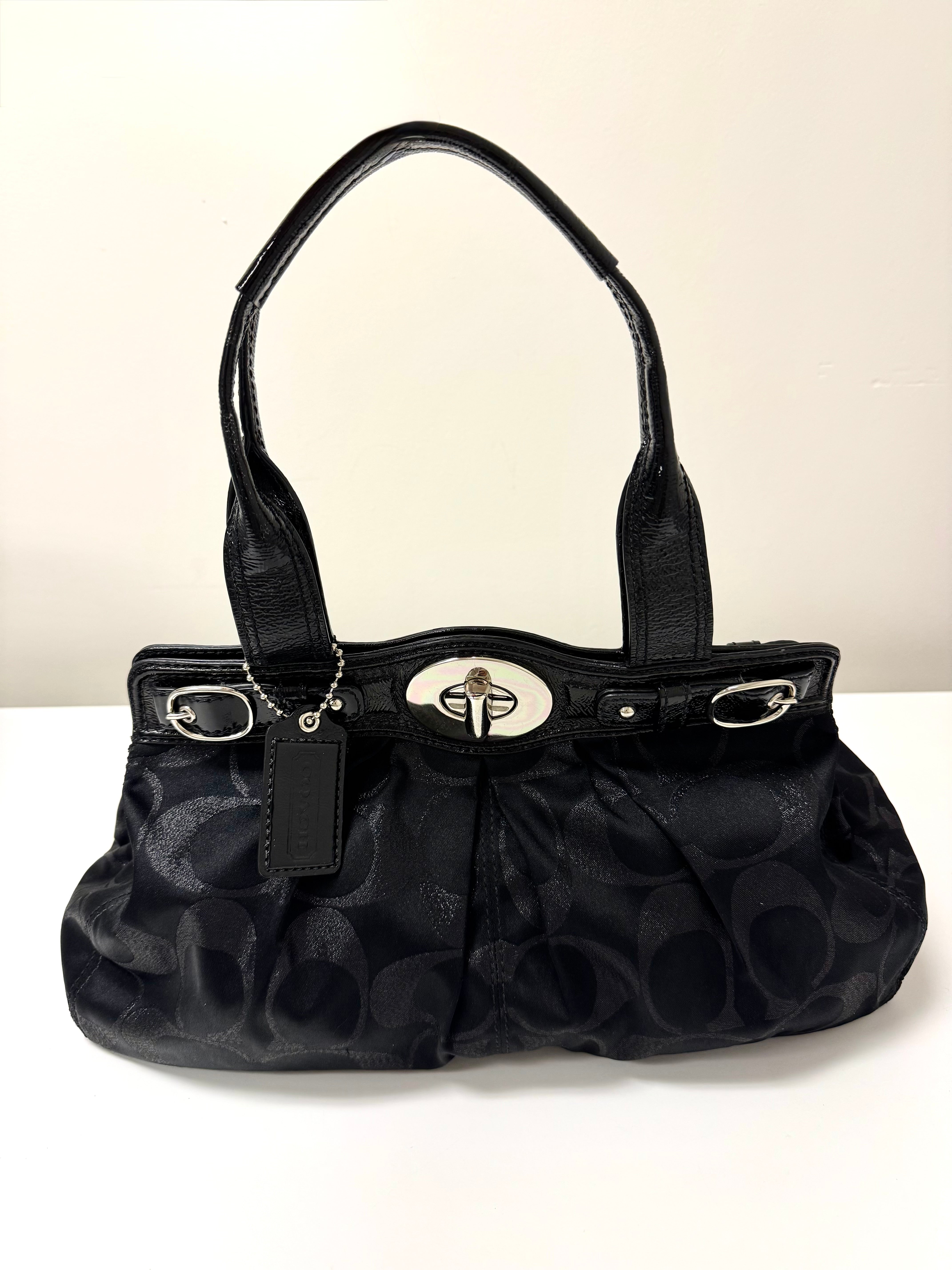 COACH 'Garnet Signature' Black Magic Nylon Satchel